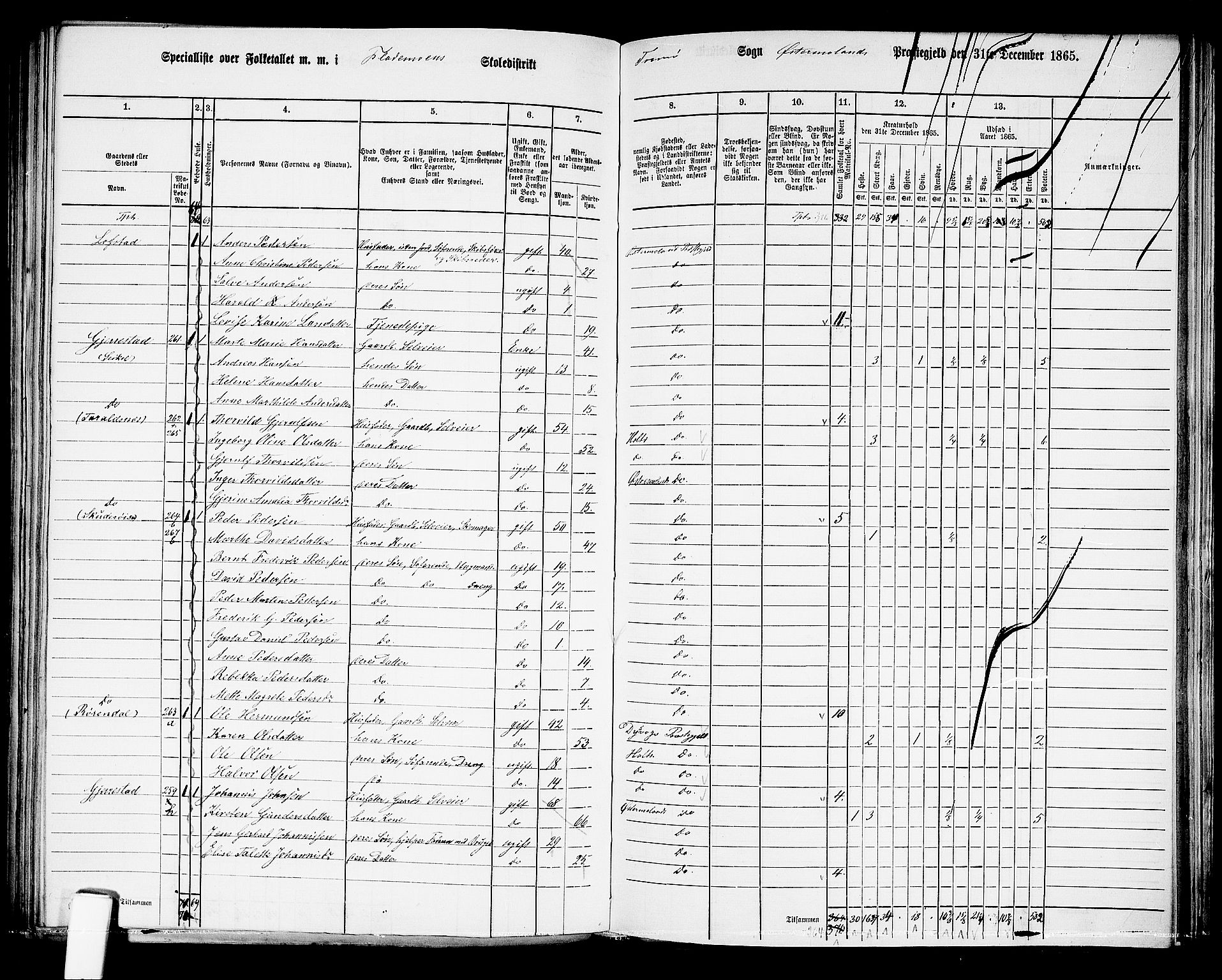 RA, 1865 census for Austre Moland, 1865, p. 228