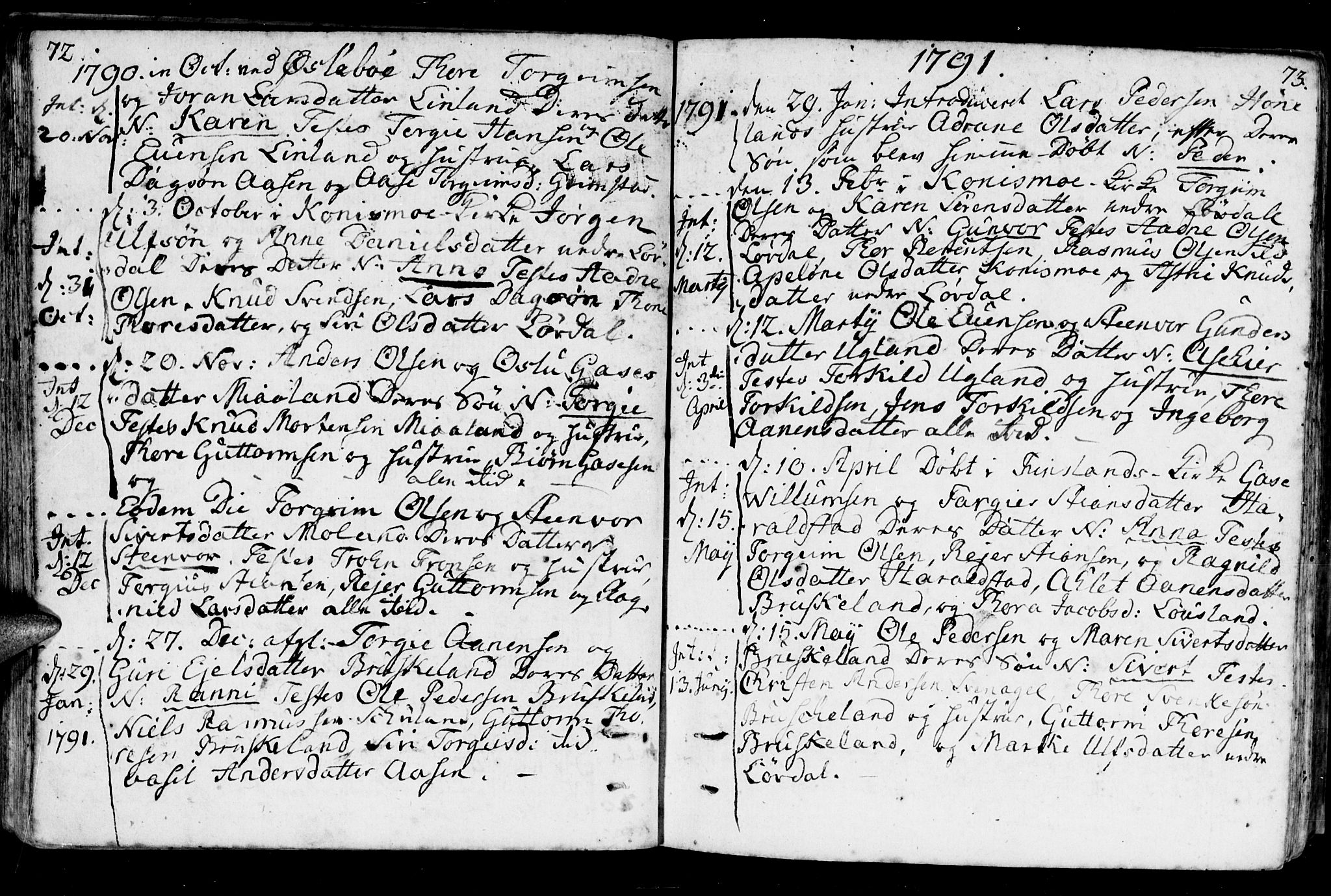 Holum sokneprestkontor, AV/SAK-1111-0022/F/Fa/Fab/L0004: Parish register (official) no. A 4, 1774-1847, p. 72-73