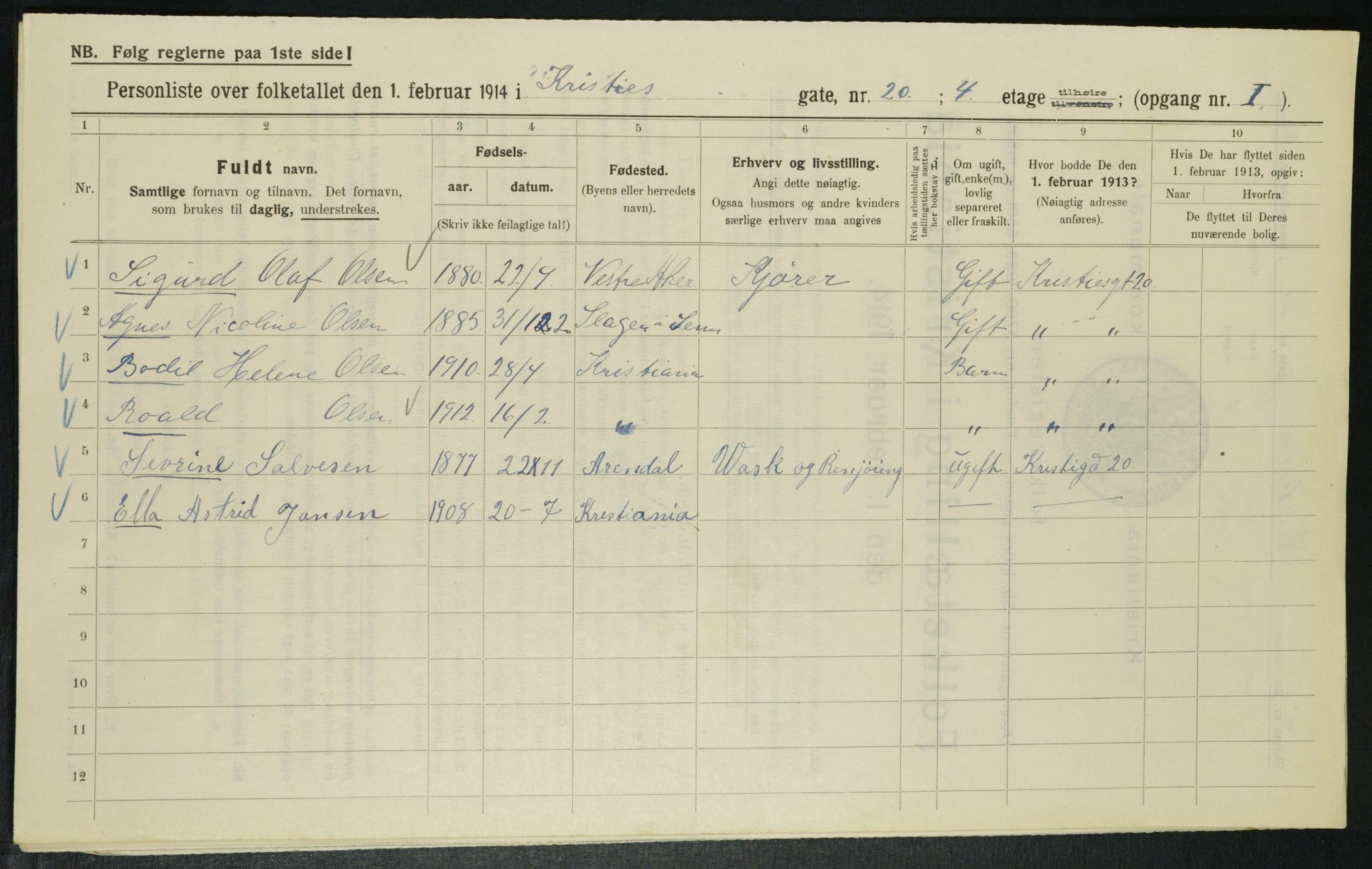 OBA, Municipal Census 1914 for Kristiania, 1914, p. 12484