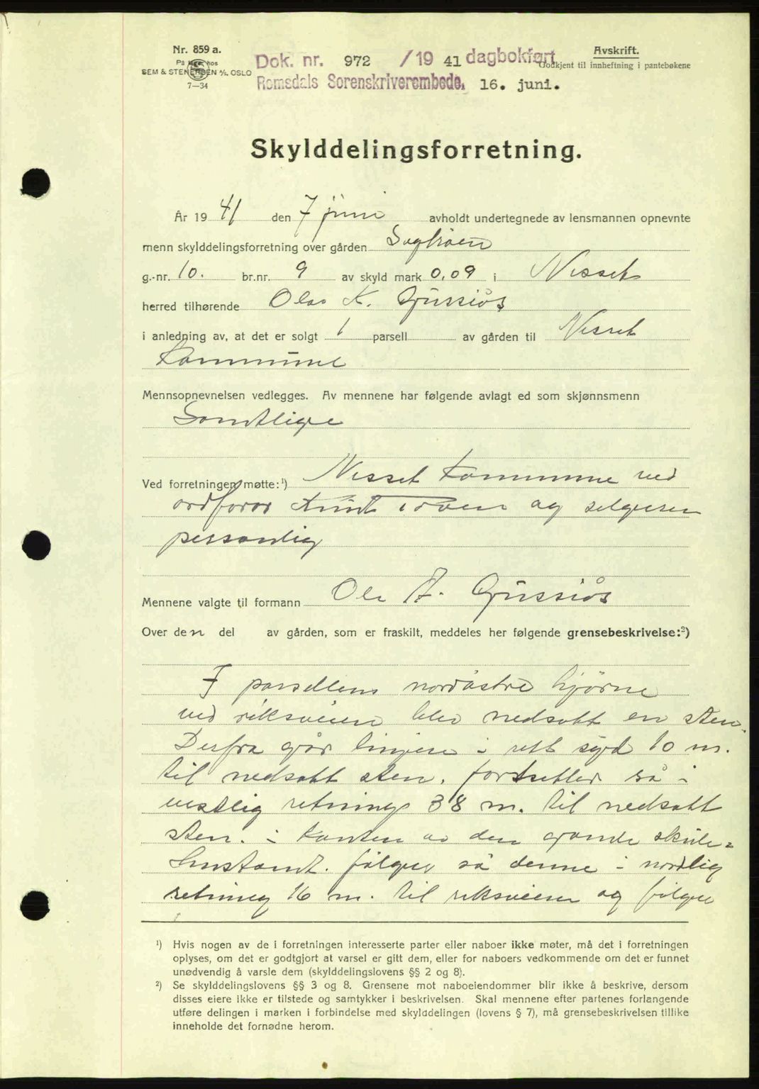 Romsdal sorenskriveri, AV/SAT-A-4149/1/2/2C: Mortgage book no. A10, 1941-1941, Diary no: : 972/1941