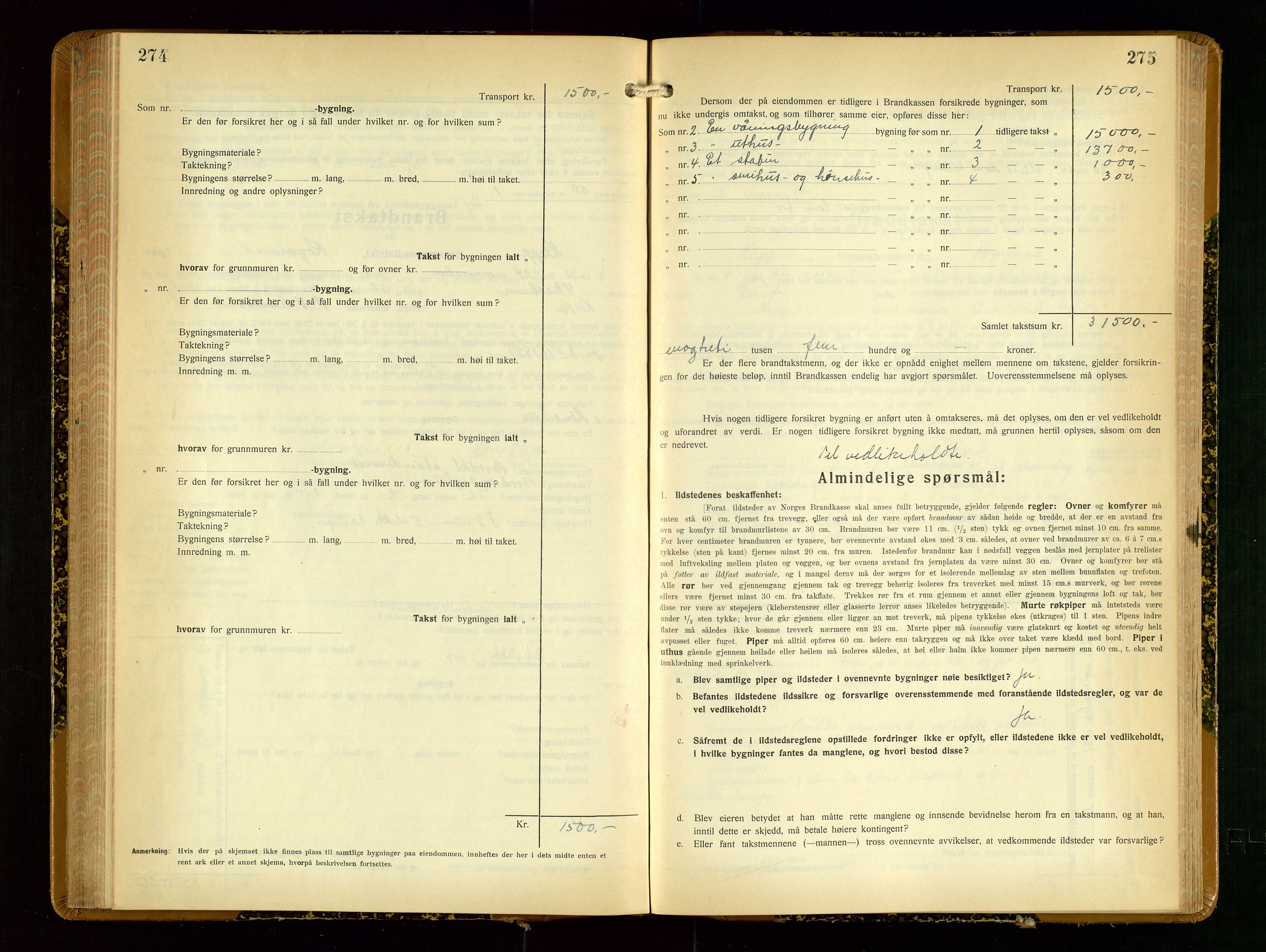 Klepp lensmannskontor, AV/SAST-A-100163/Goc/L0012: "Brandtakstprotokoll" m/register, 1929-1933, p. 274-275