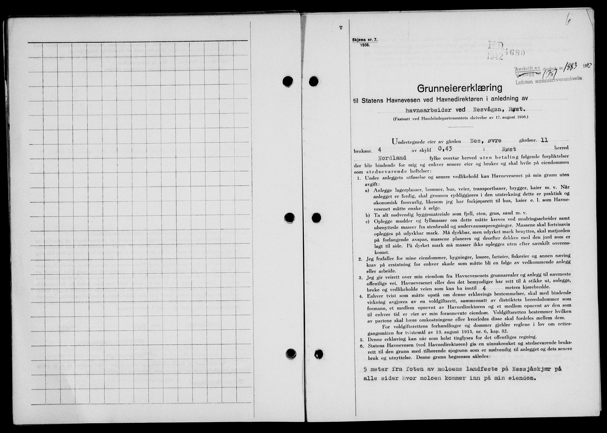 Lofoten sorenskriveri, SAT/A-0017/1/2/2C/L0010a: Mortgage book no. 10a, 1942-1943, Diary no: : 1883/1942