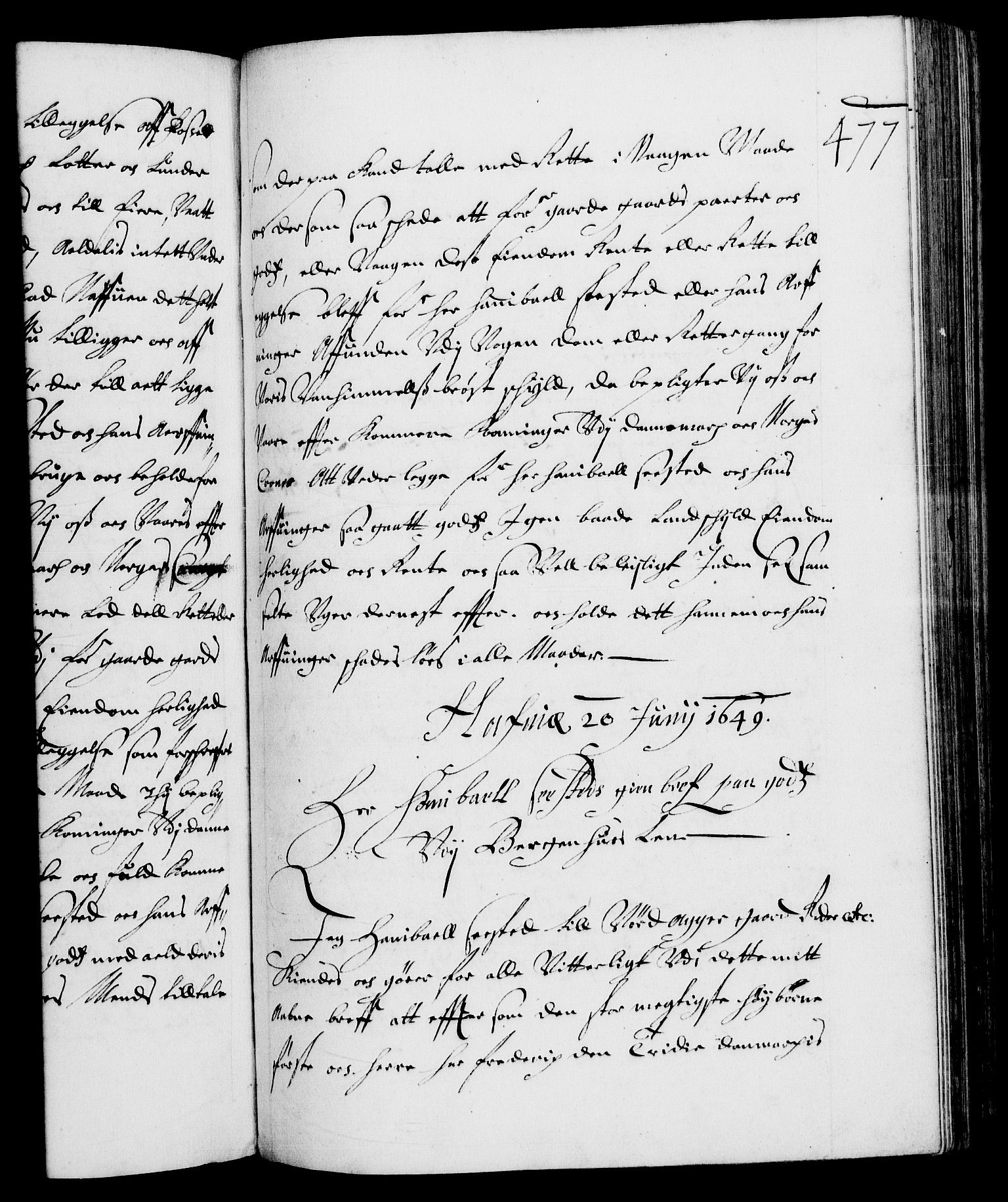 Danske Kanselli 1572-1799, RA/EA-3023/F/Fc/Fca/Fcaa/L0007: Norske registre (mikrofilm), 1648-1650, p. 477a