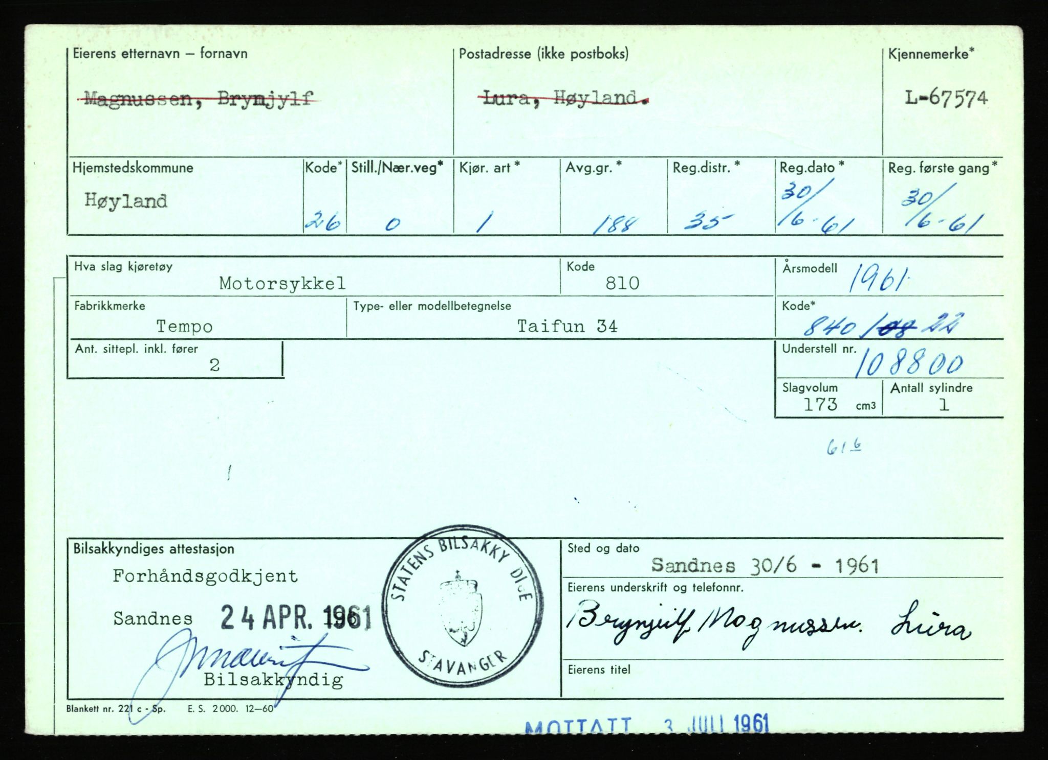 Stavanger trafikkstasjon, AV/SAST-A-101942/0/F/L0065: L-65400 - L-67649, 1930-1971, p. 1857