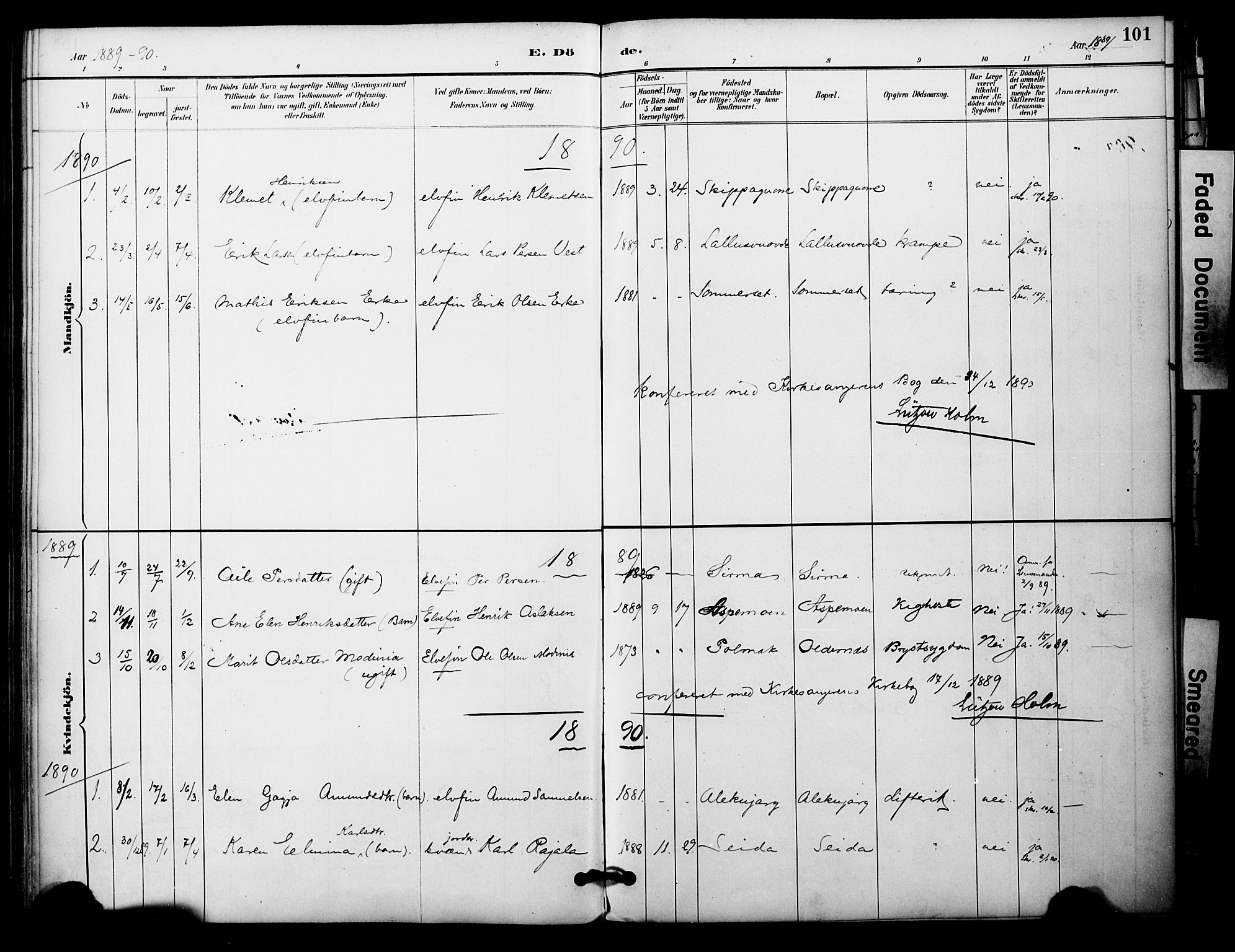 Nesseby sokneprestkontor, SATØ/S-1330/H/Ha/L0005kirke: Parish register (official) no. 5, 1885-1906, p. 101