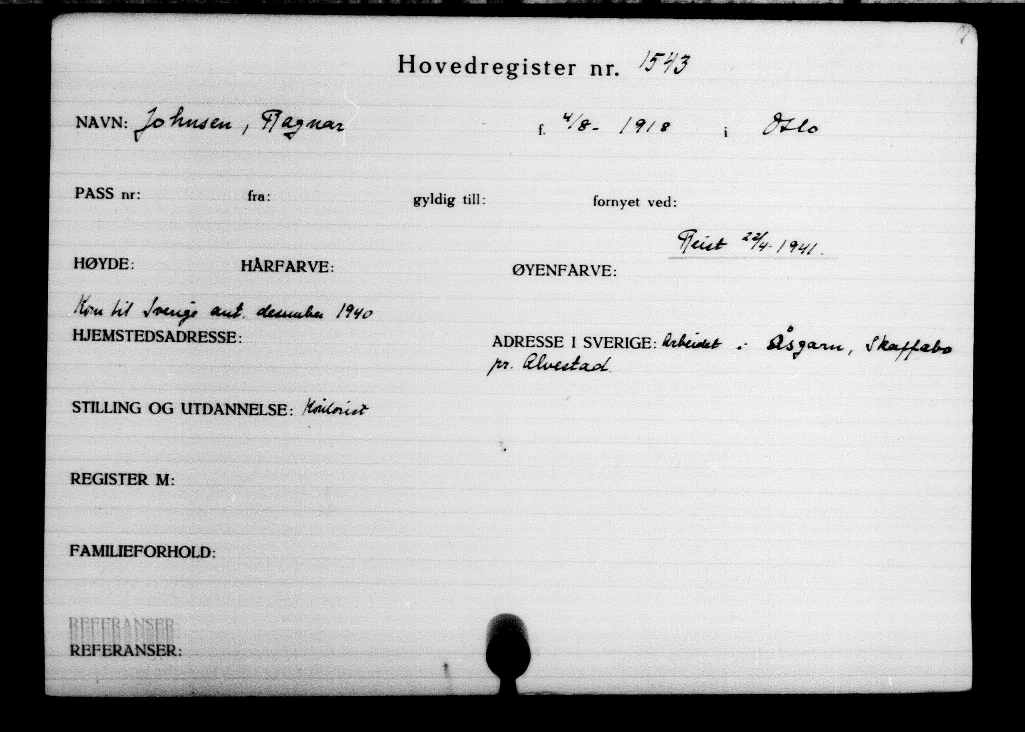 Den Kgl. Norske Legasjons Flyktningskontor, RA/S-6753/V/Va/L0002: Kjesäterkartoteket.  Flyktningenr. 1001-2000, 1940-1945, p. 770