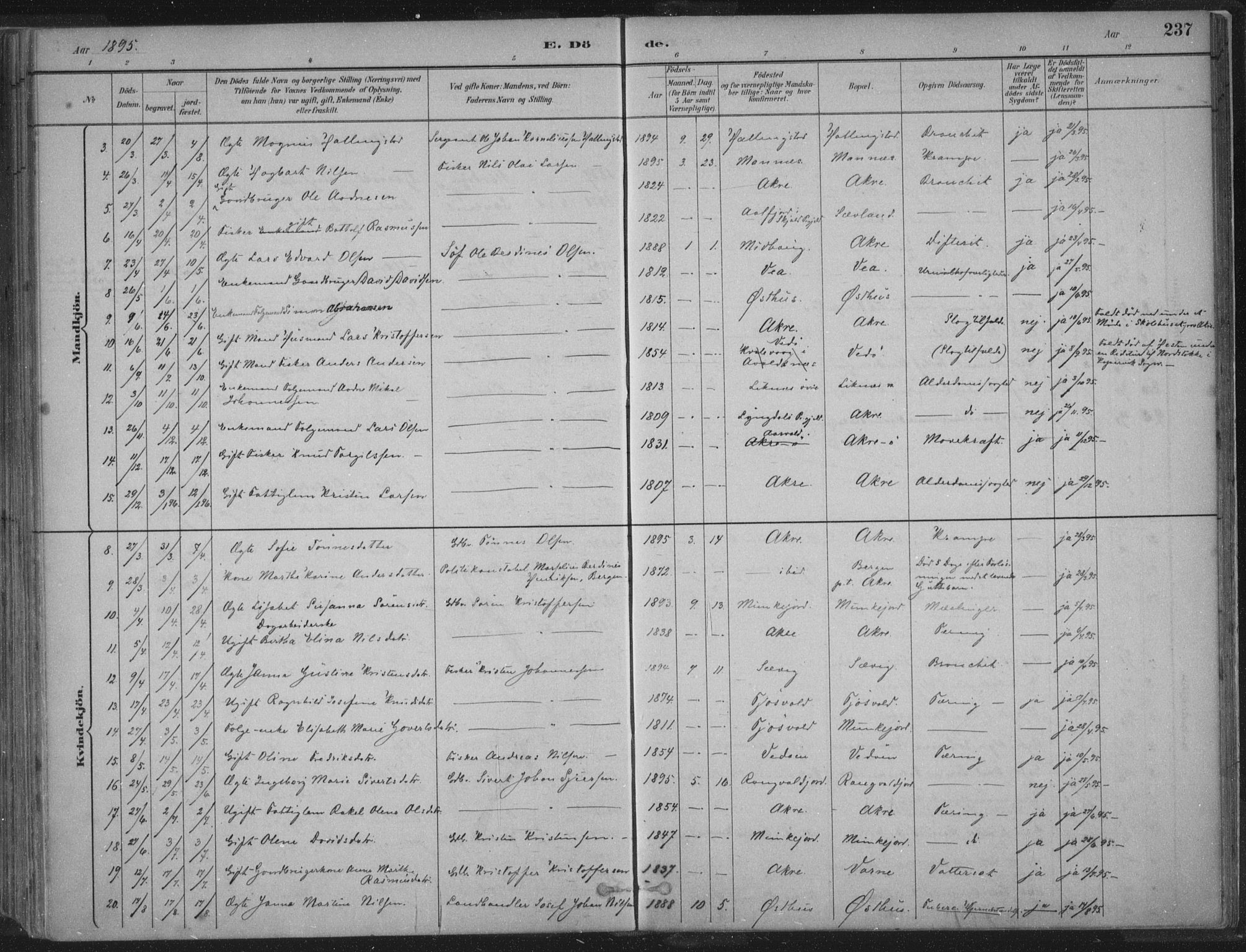 Kopervik sokneprestkontor, AV/SAST-A-101850/H/Ha/Haa/L0004: Parish register (official) no. A 4, 1882-1905, p. 237