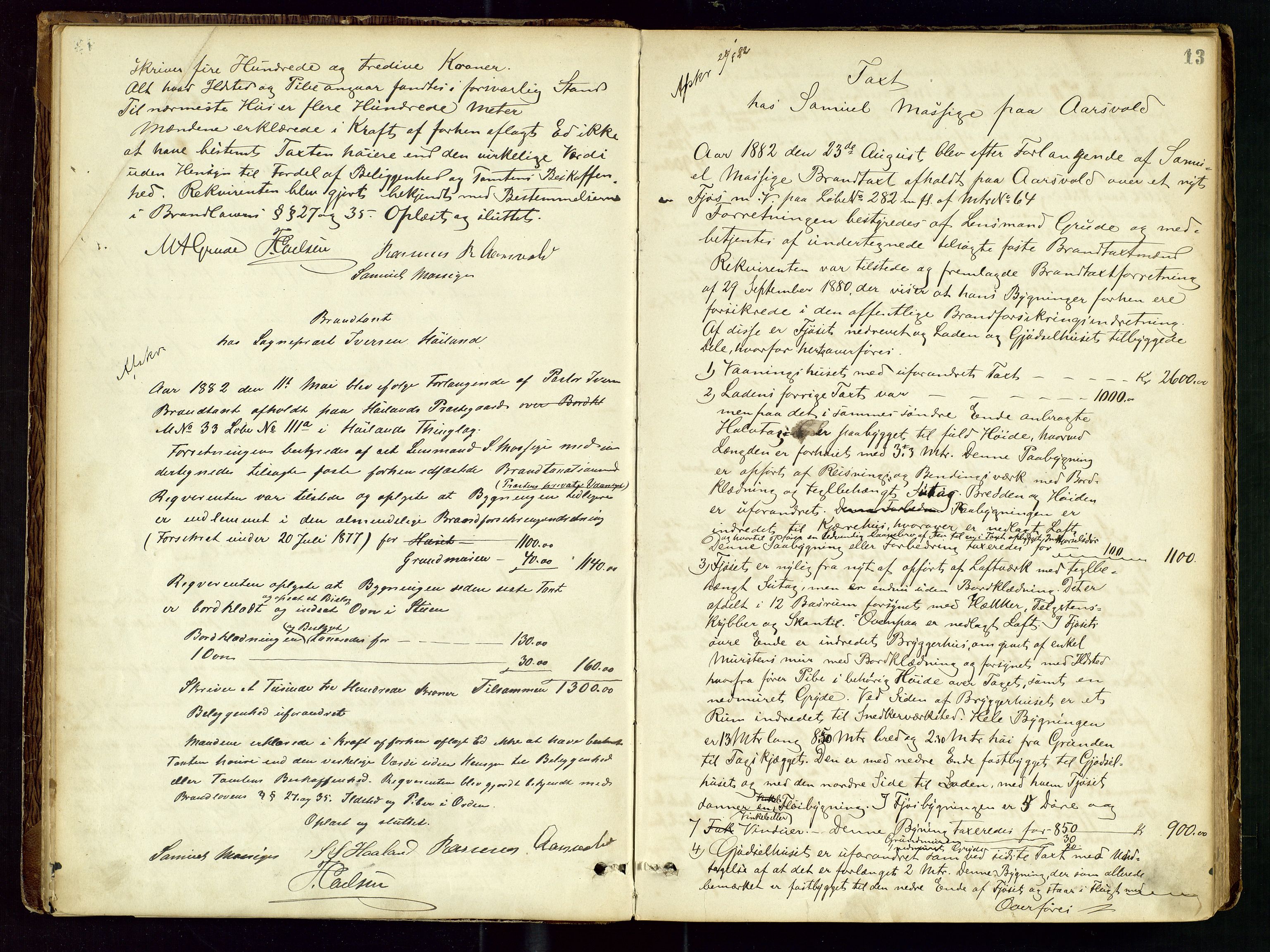 Høyland/Sandnes lensmannskontor, AV/SAST-A-100166/Goa/L0002: "Brandtaxtprotokol for Landafdelingen i Høiland", 1880-1917, p. 12b-13a