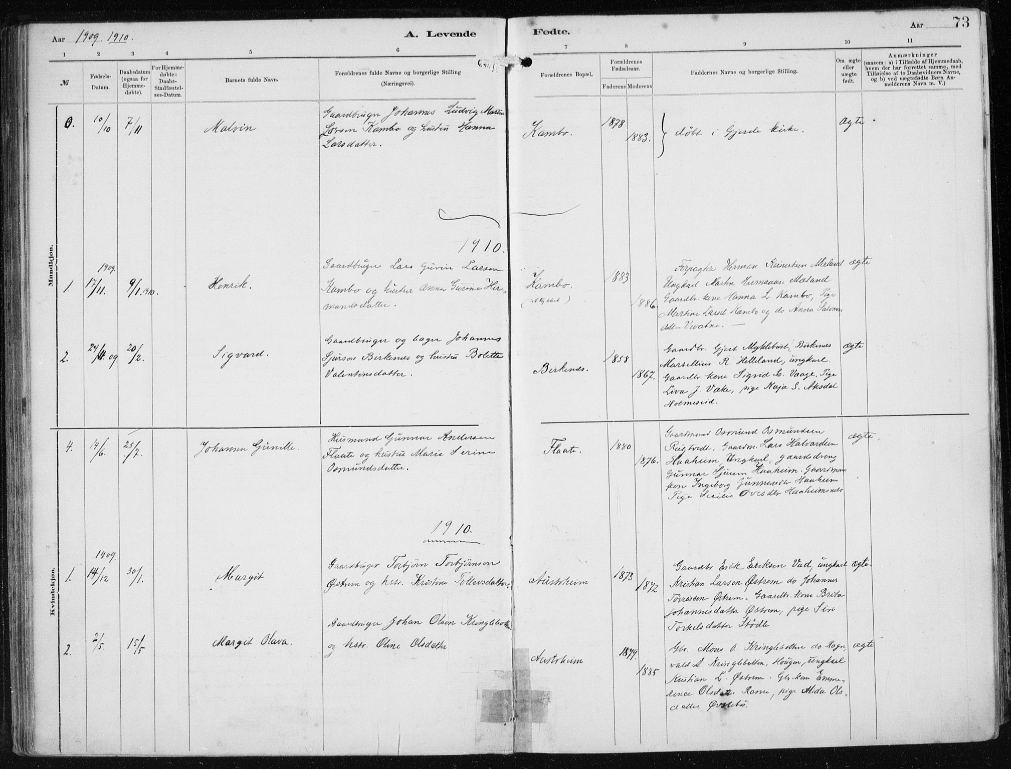 Etne sokneprestembete, SAB/A-75001/H/Haa: Parish register (official) no. B  1, 1879-1919, p. 73