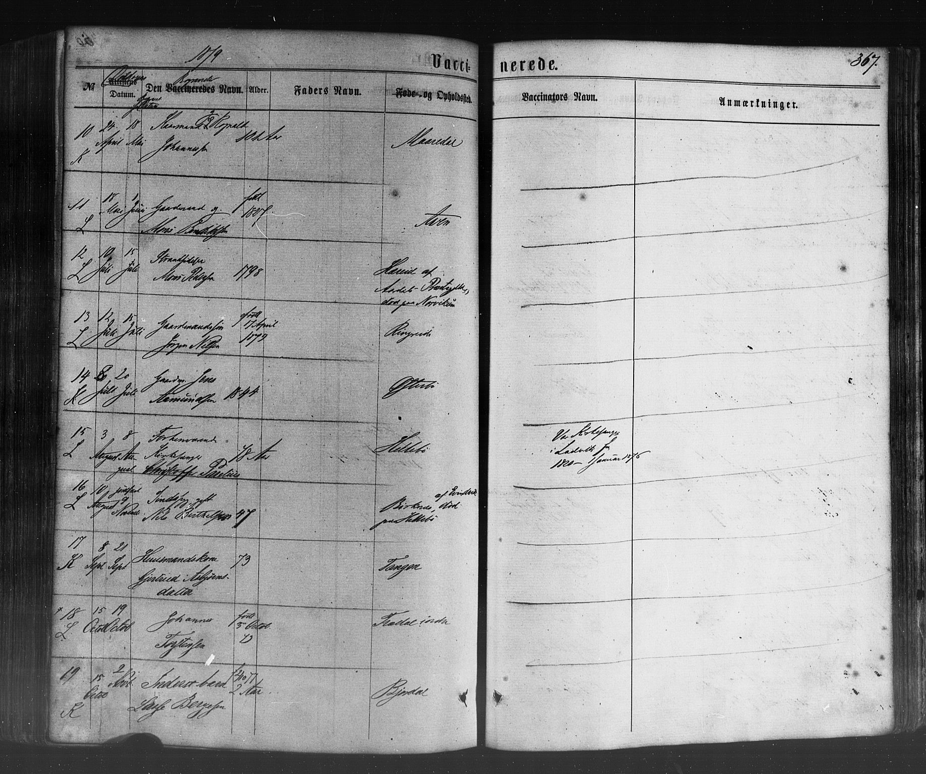 Lavik sokneprestembete, SAB/A-80901: Parish register (official) no. A 4, 1864-1881, p. 367
