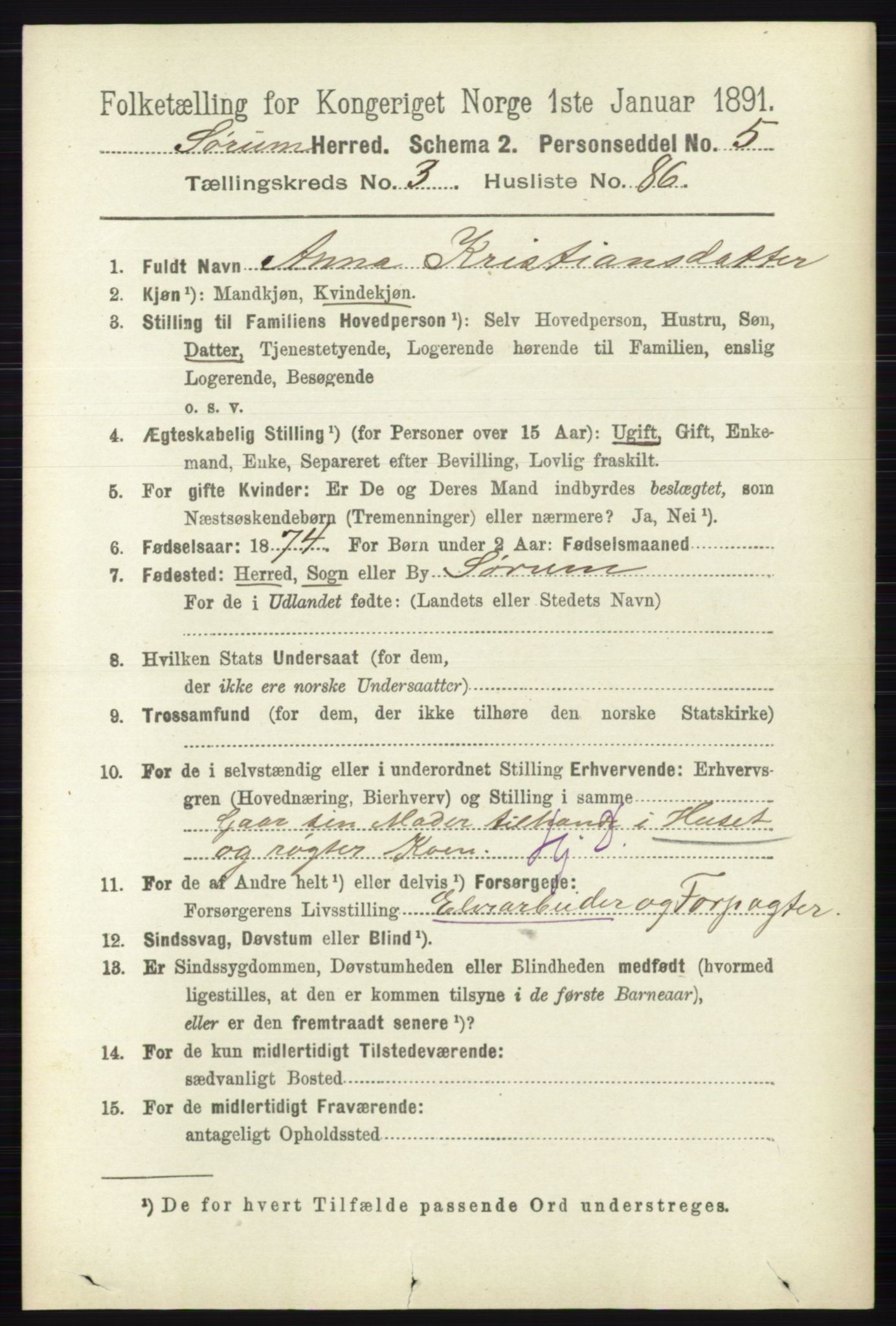 RA, 1891 census for 0226 Sørum, 1891, p. 1810