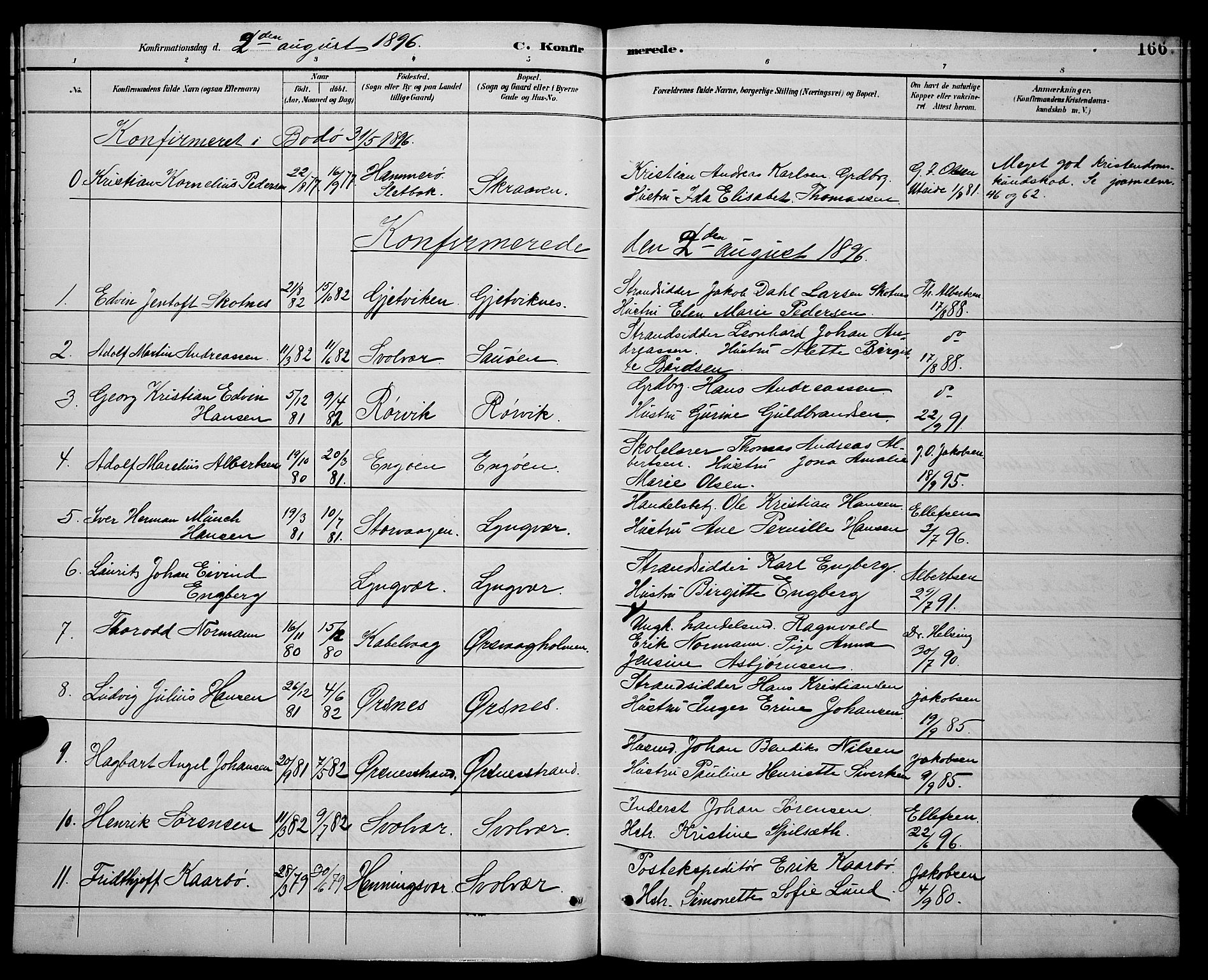 Ministerialprotokoller, klokkerbøker og fødselsregistre - Nordland, AV/SAT-A-1459/874/L1077: Parish register (copy) no. 874C06, 1891-1900, p. 166