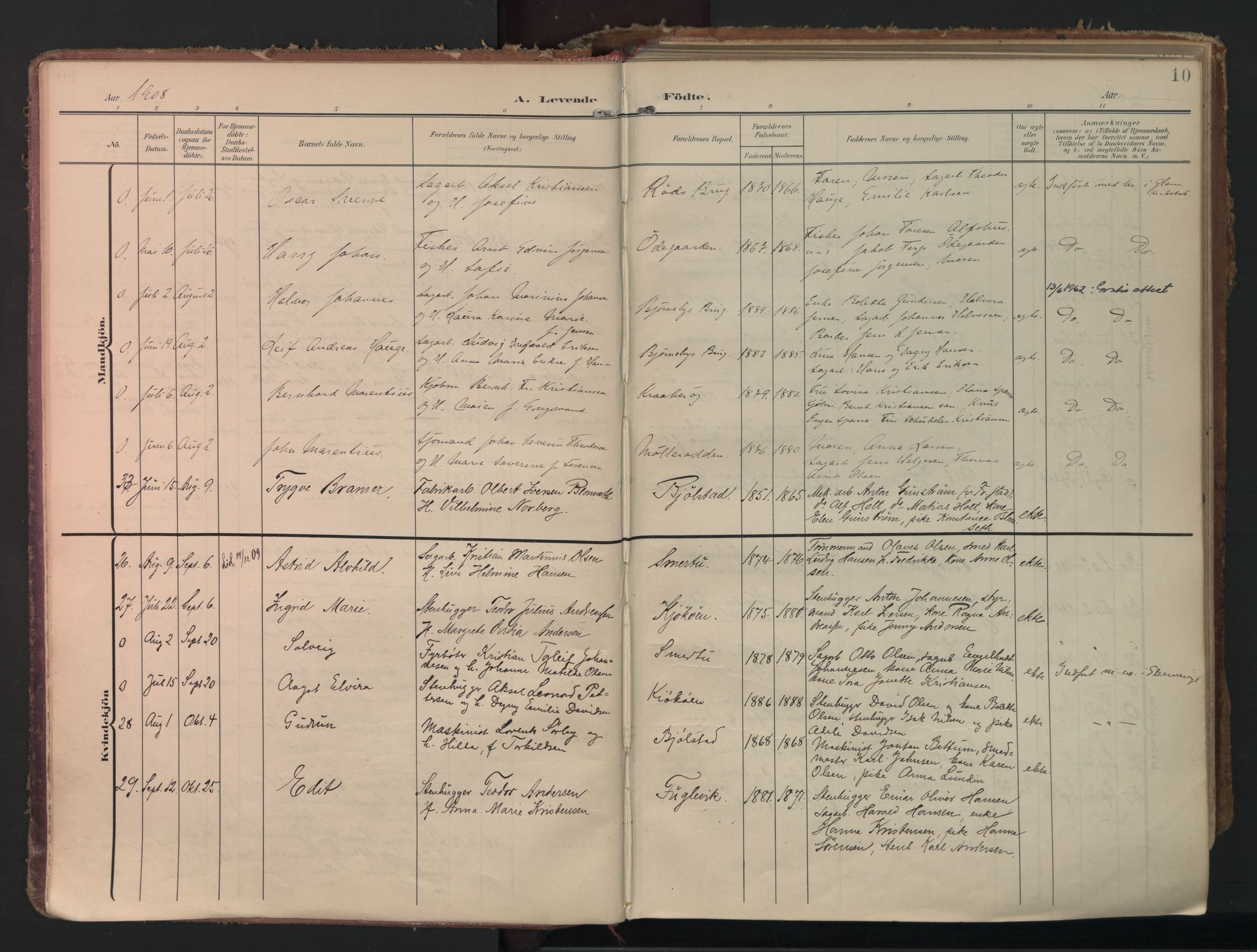 Kråkerøy prestekontor Kirkebøker, AV/SAO-A-10912/F/Fa/L0003: Parish register (official) no. 3, 1908-1937, p. 10