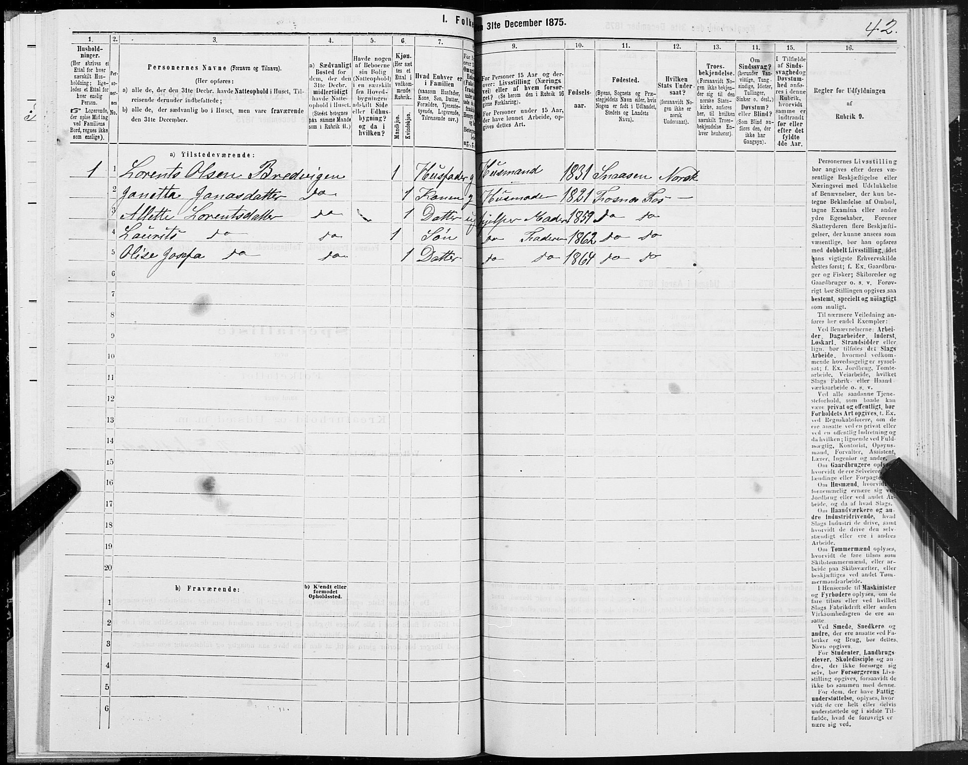 SAT, 1875 census for 1748P Fosnes, 1875, p. 2042