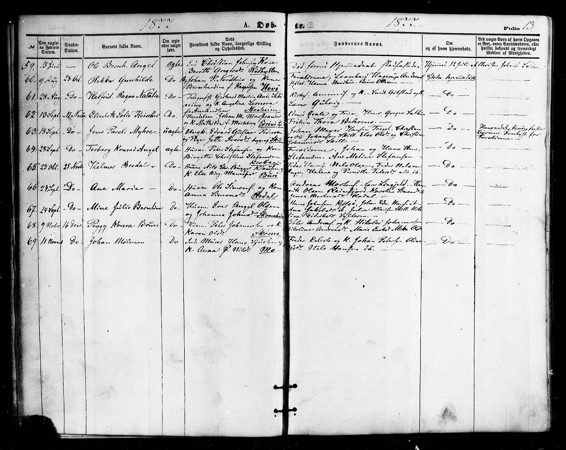 Ministerialprotokoller, klokkerbøker og fødselsregistre - Nordland, SAT/A-1459/813/L0199: Parish register (official) no. 813A09, 1875-1885, p. 13