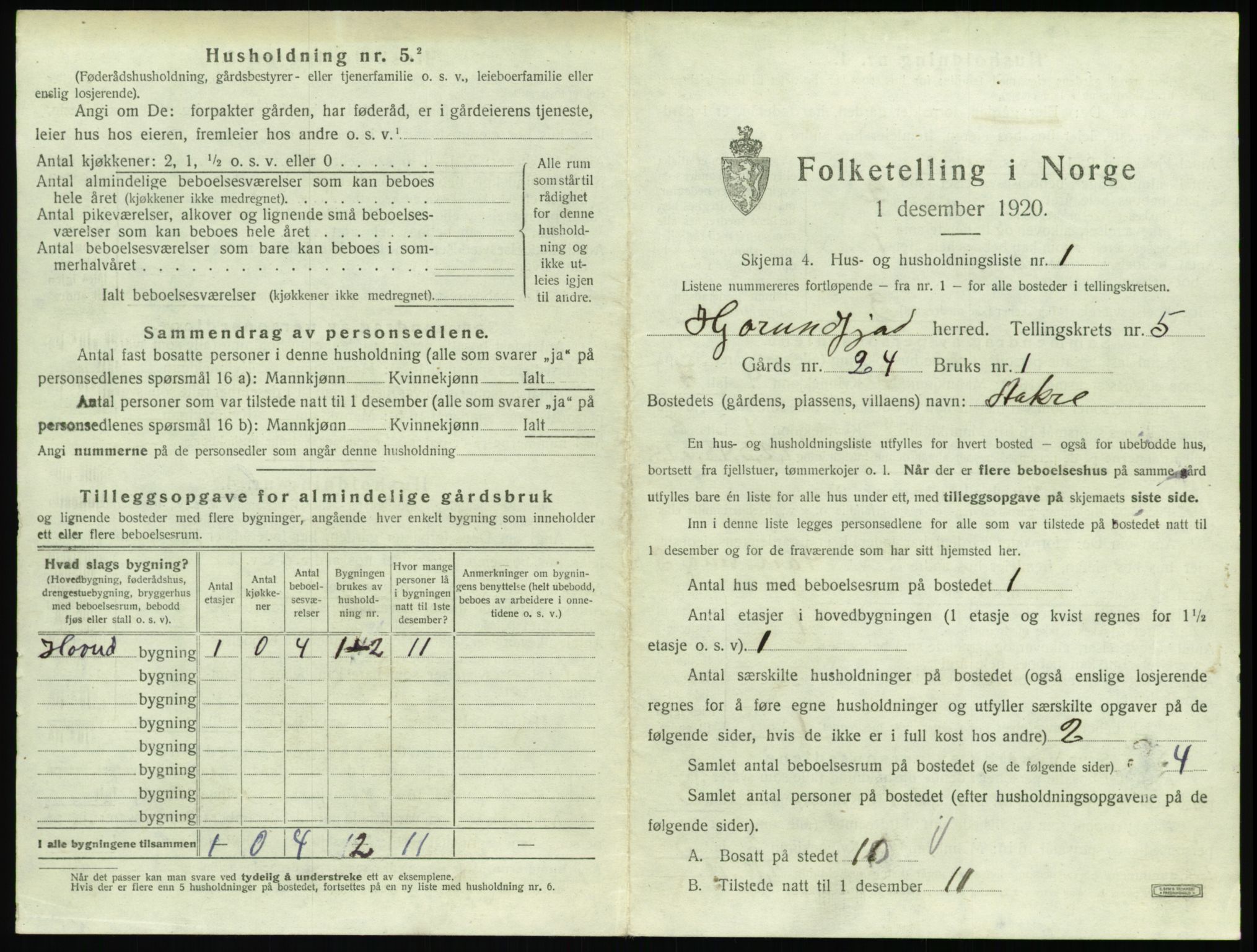 SAT, 1920 census for Hjørundfjord, 1920, p. 225