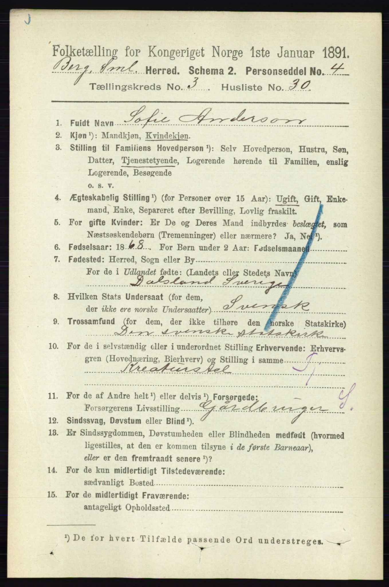 RA, 1891 census for 0116 Berg, 1891, p. 2071