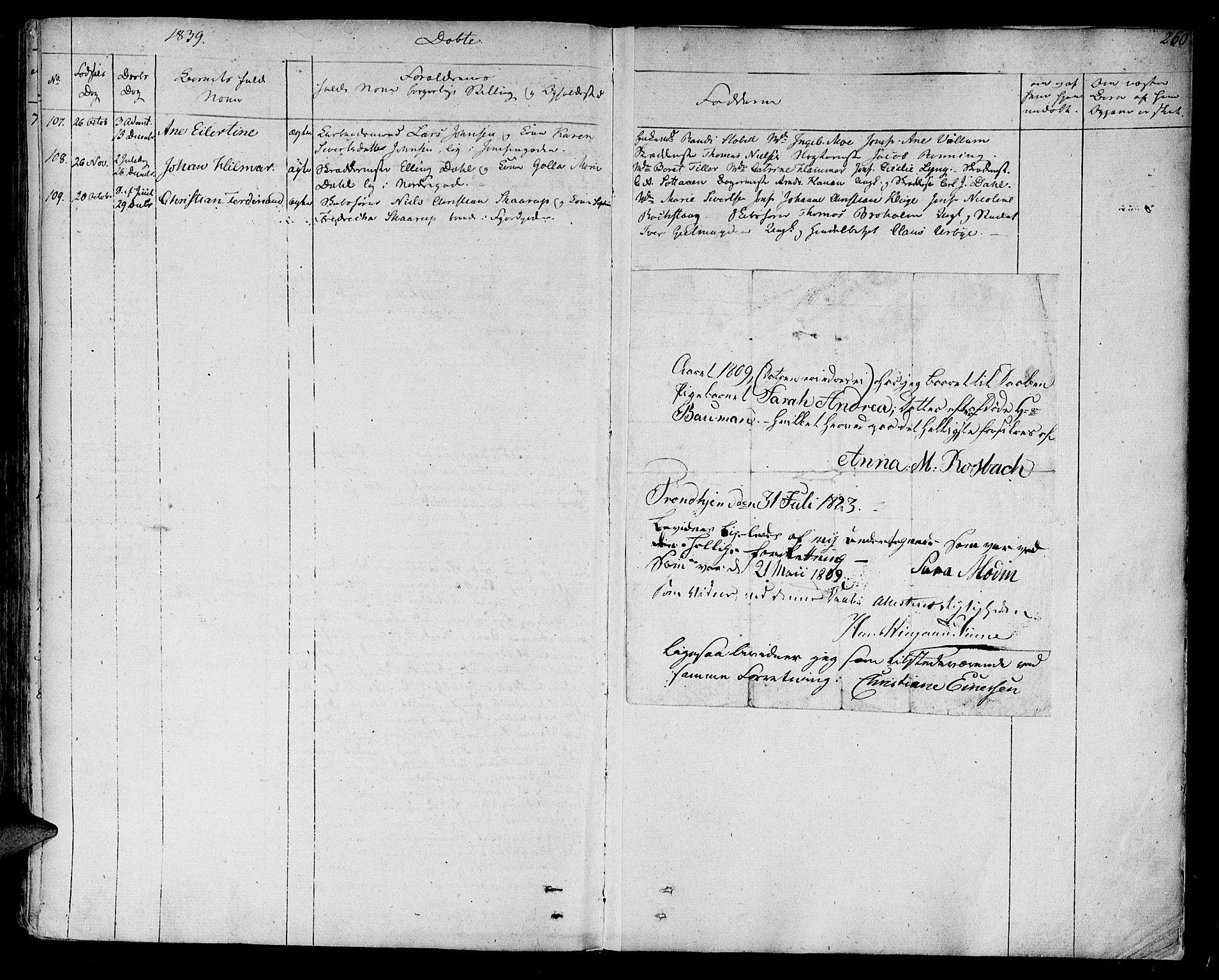 Ministerialprotokoller, klokkerbøker og fødselsregistre - Sør-Trøndelag, SAT/A-1456/602/L0108: Parish register (official) no. 602A06, 1821-1839, p. 260
