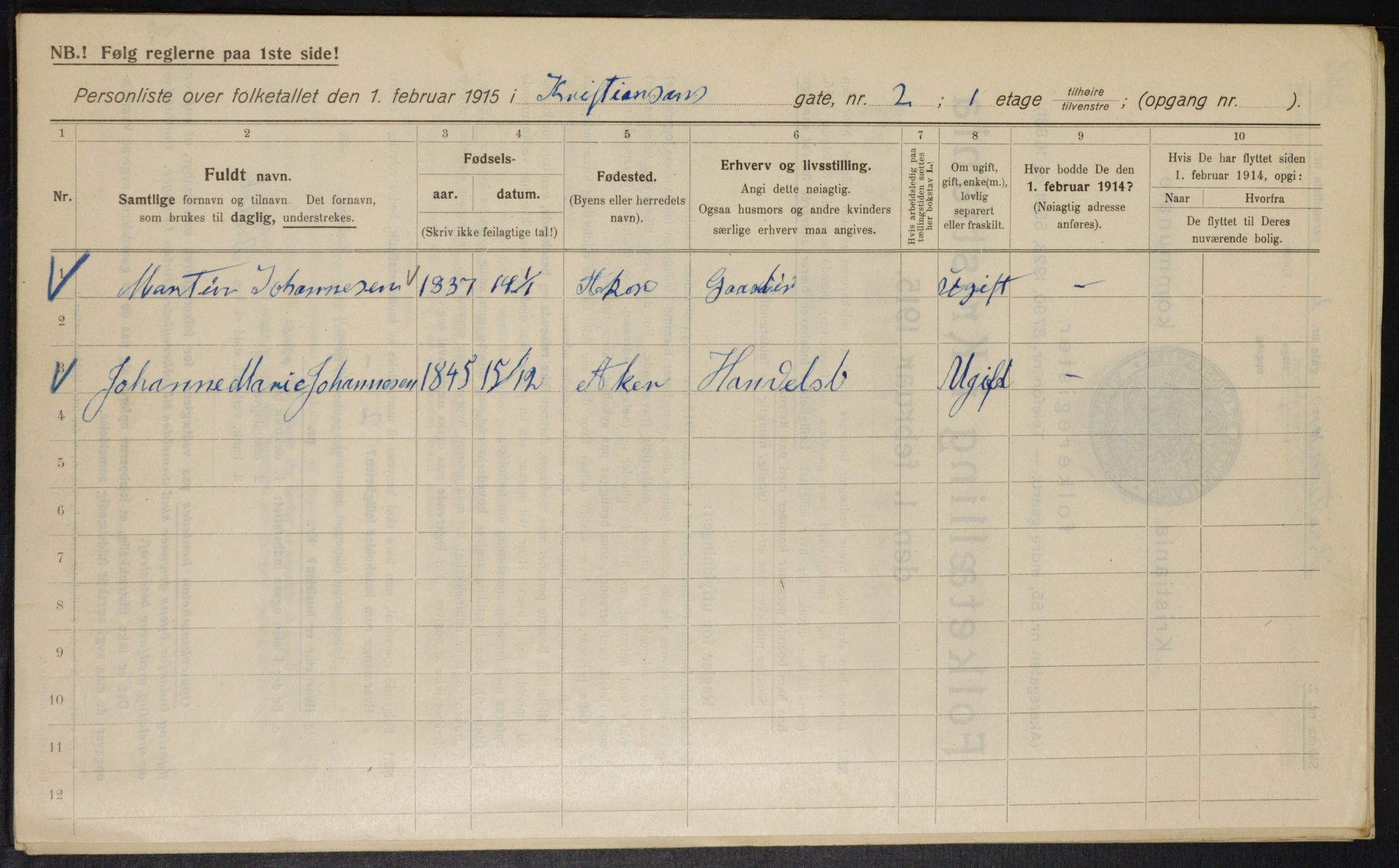 OBA, Municipal Census 1915 for Kristiania, 1915, p. 53754