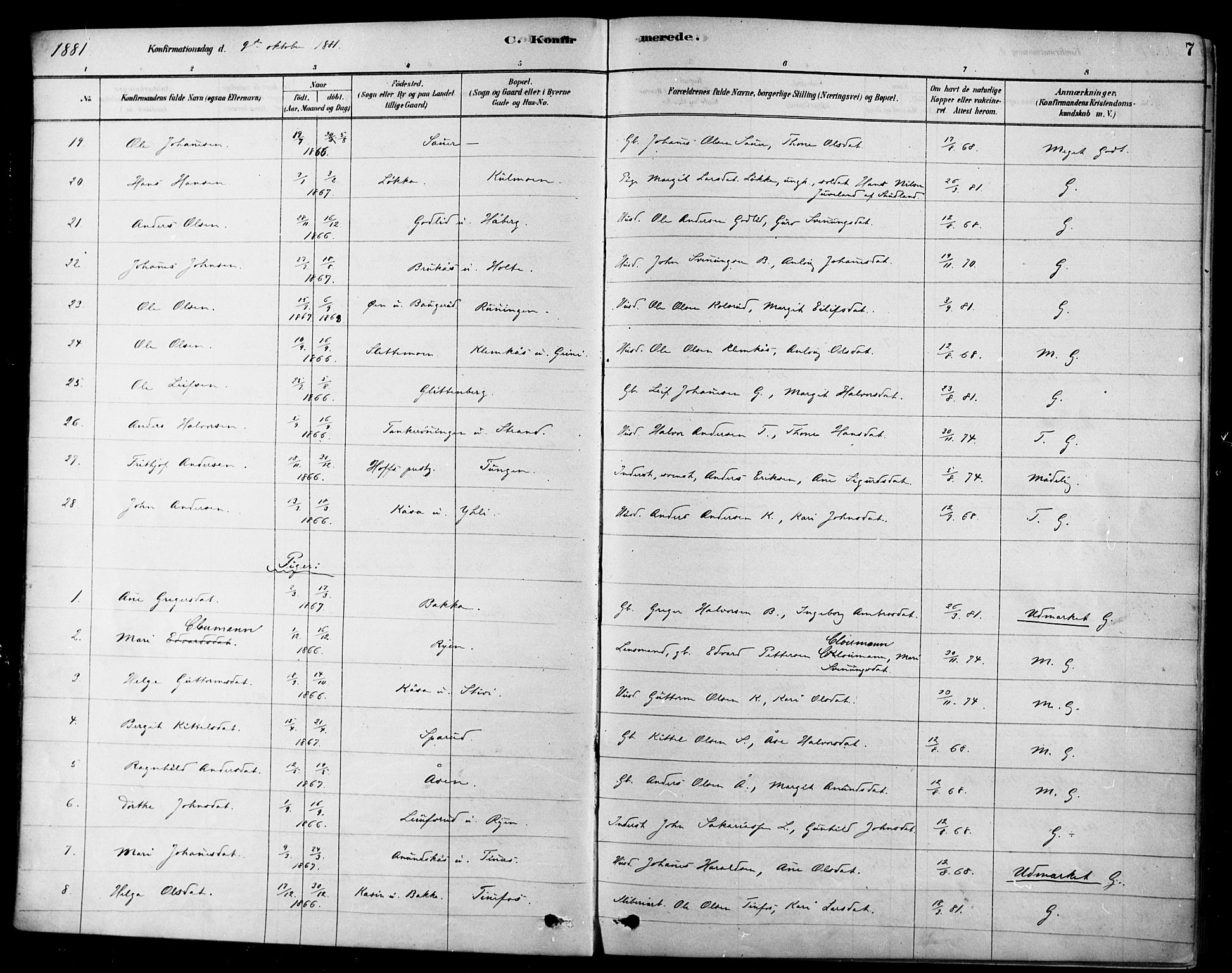 Heddal kirkebøker, SAKO/A-268/F/Fa/L0009: Parish register (official) no. I 9, 1878-1903, p. 7