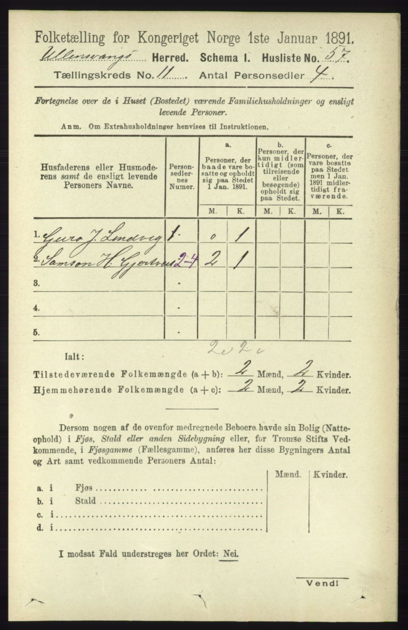 RA, 1891 census for 1230 Ullensvang, 1891, p. 4258