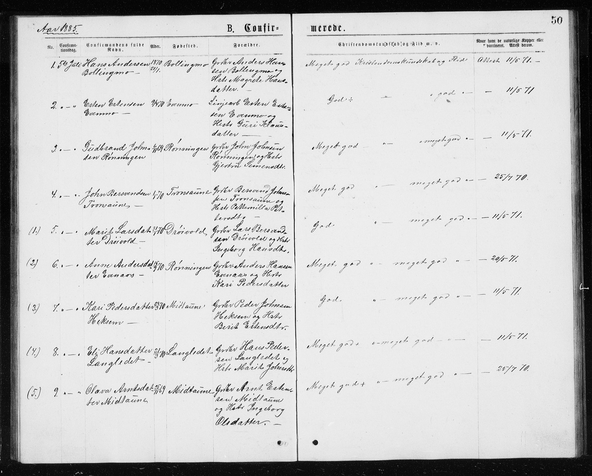 Ministerialprotokoller, klokkerbøker og fødselsregistre - Sør-Trøndelag, SAT/A-1456/685/L0977: Parish register (copy) no. 685C02, 1879-1890, p. 50