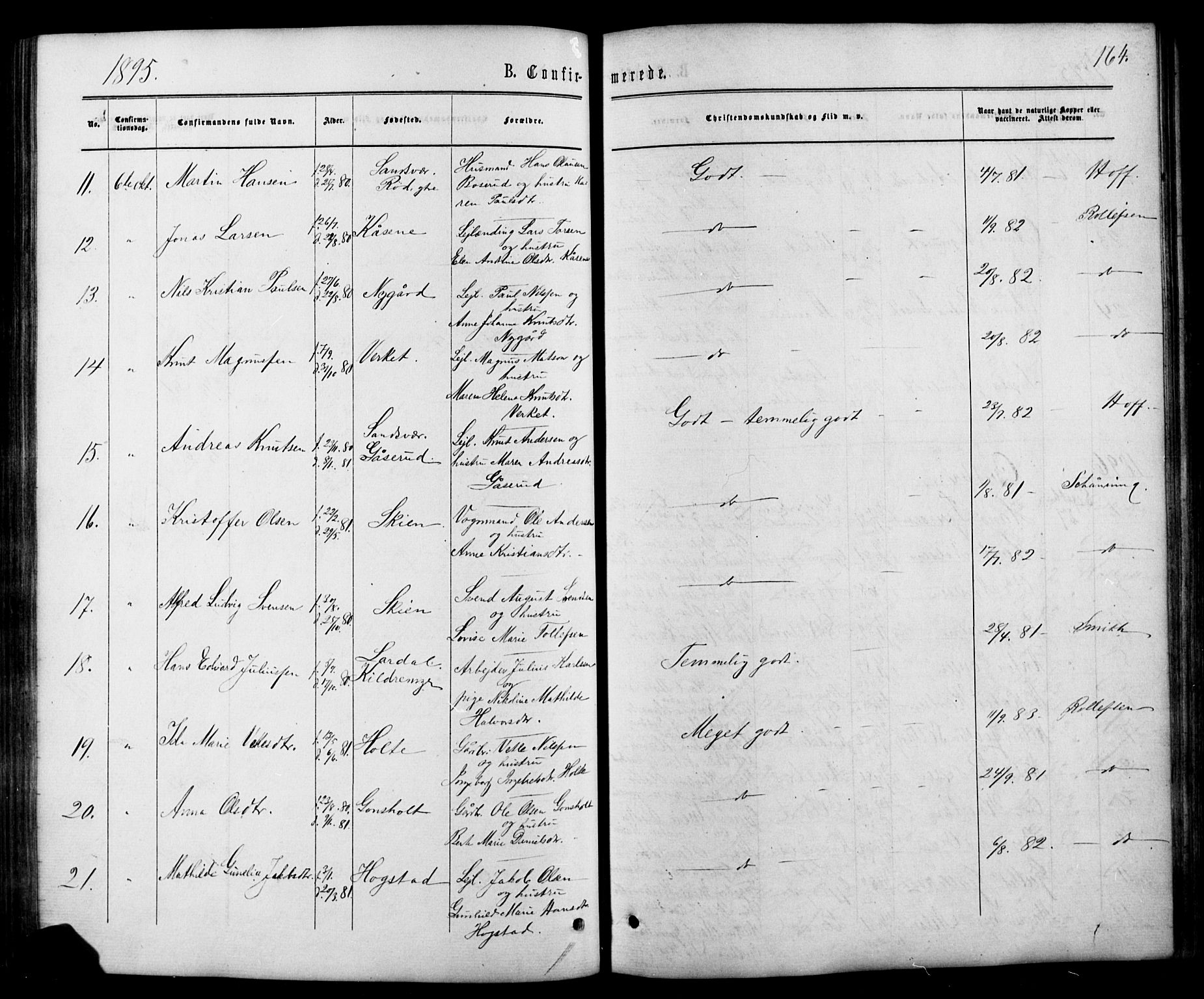 Siljan kirkebøker, SAKO/A-300/G/Ga/L0002: Parish register (copy) no. 2, 1864-1908, p. 164