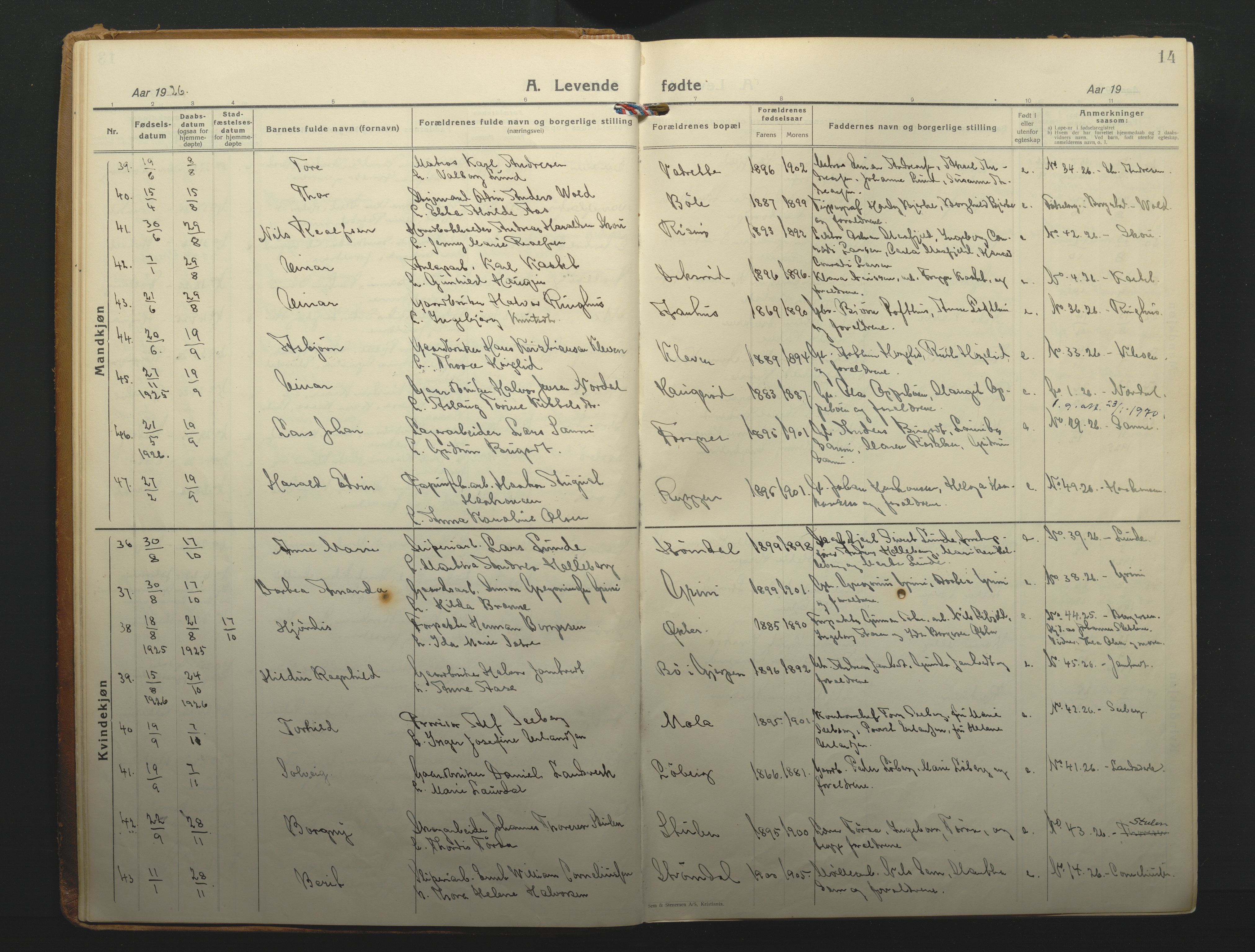 Gjerpen kirkebøker, SAKO/A-265/F/Fa/L0014: Parish register (official) no. I 14, 1925-1938, p. 14
