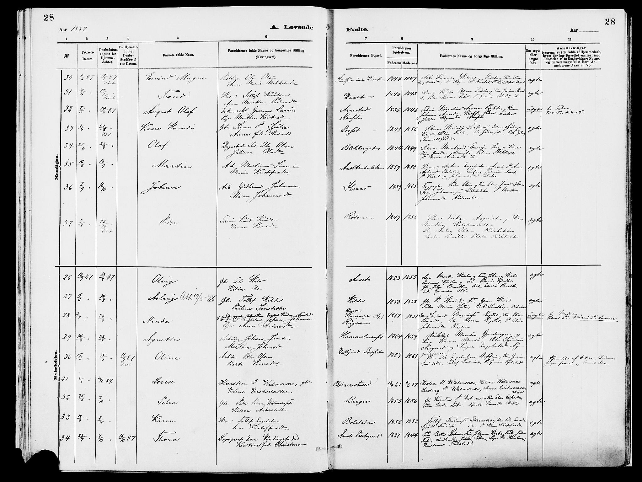 Åmot prestekontor, Hedmark, SAH/PREST-056/H/Ha/Haa/L0010: Parish register (official) no. 10, 1884-1889, p. 28