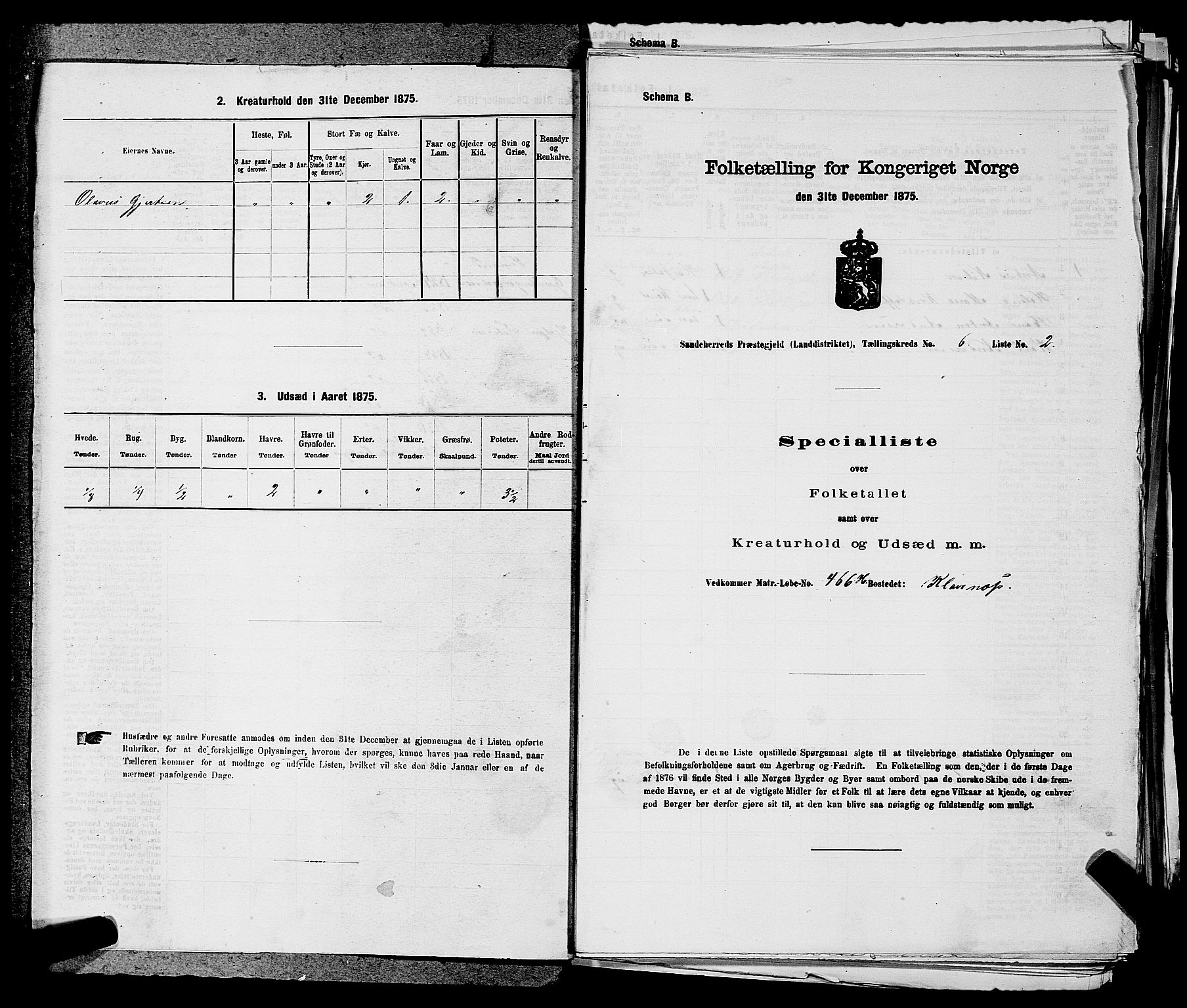 SAKO, 1875 census for 0724L Sandeherred/Sandeherred, 1875, p. 1304