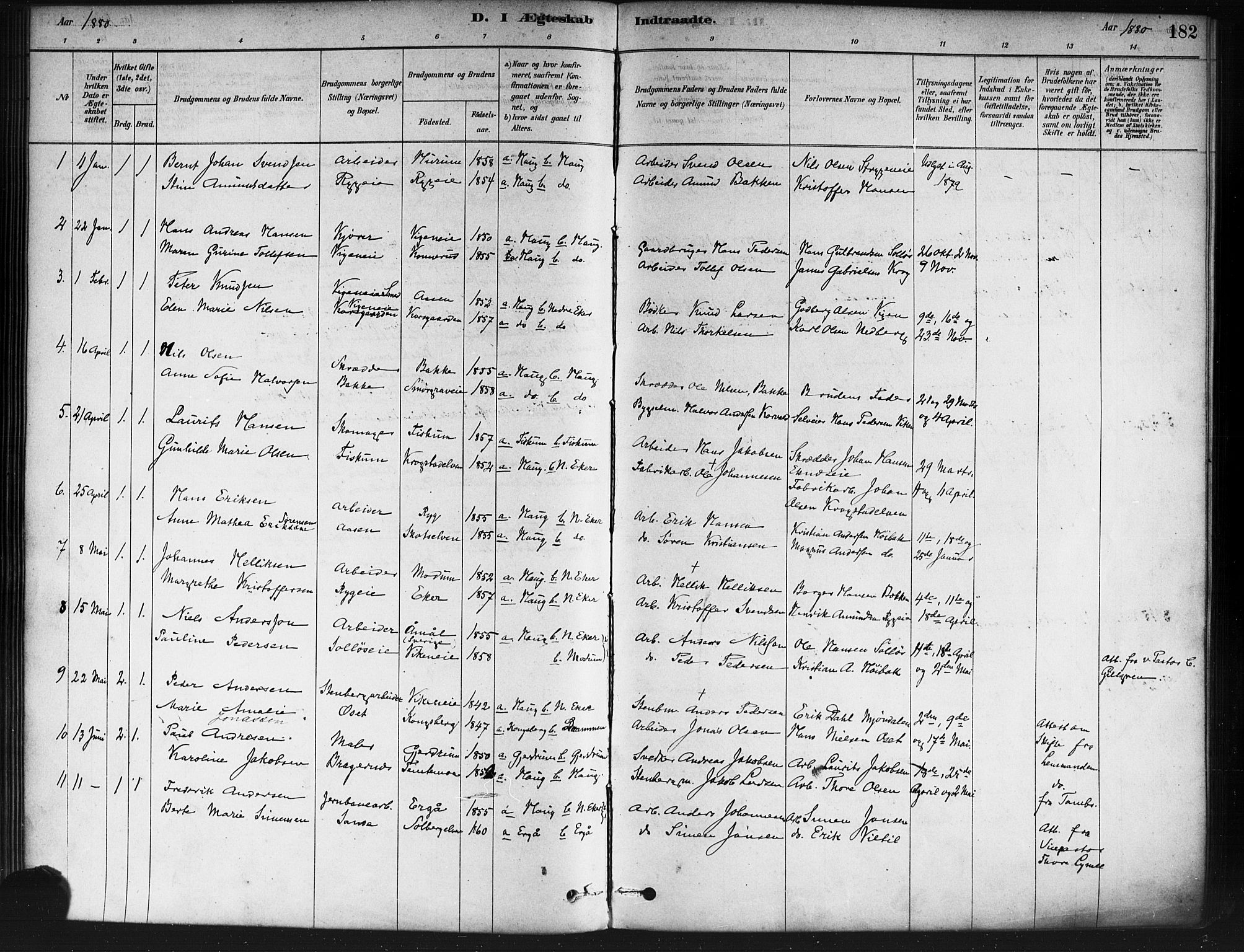 Nedre Eiker kirkebøker, SAKO/A-612/F/Fa/L0002: Parish register (official) no. 2, 1878-1885, p. 182