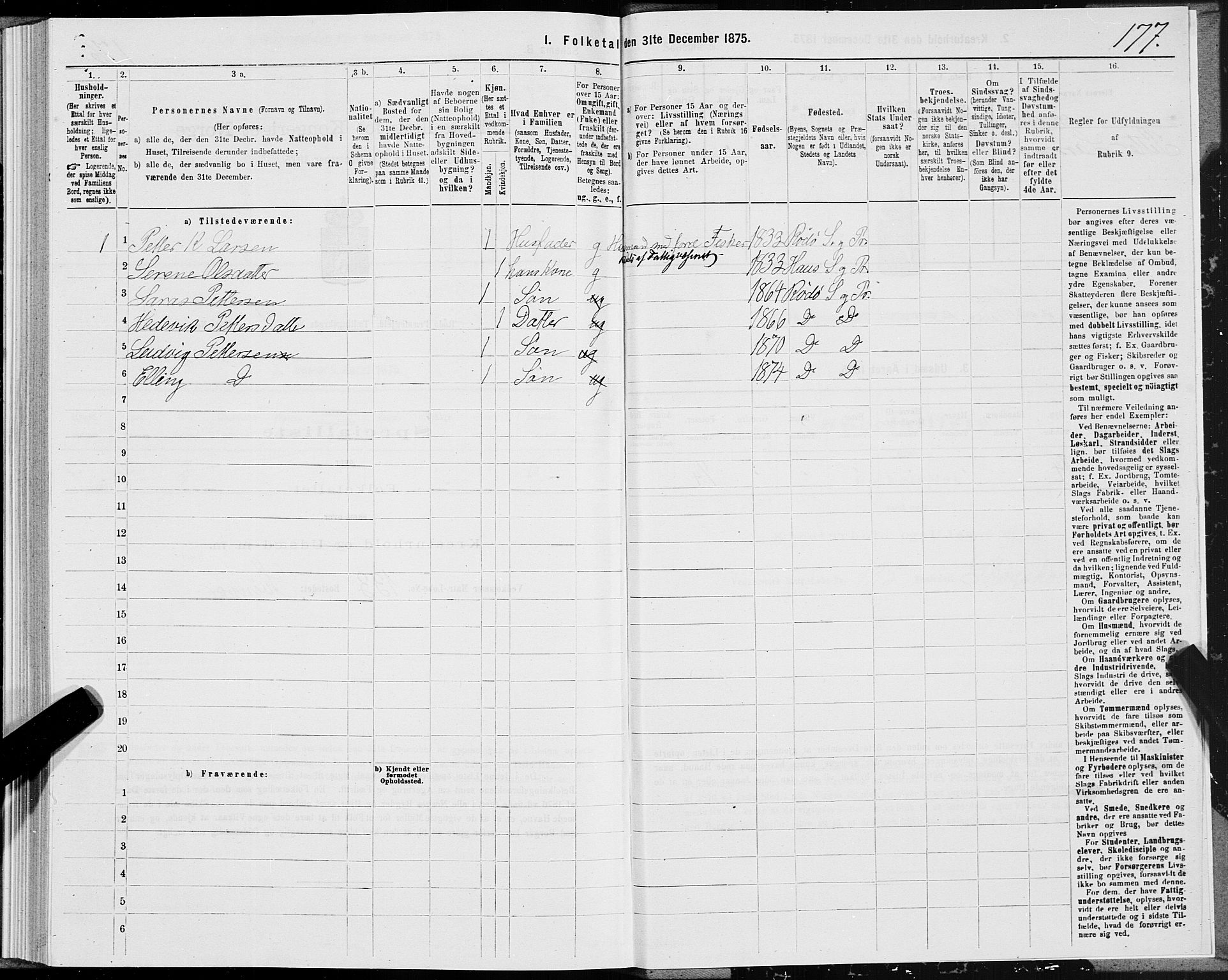 SAT, 1875 census for 1836P Rødøy, 1875, p. 1177