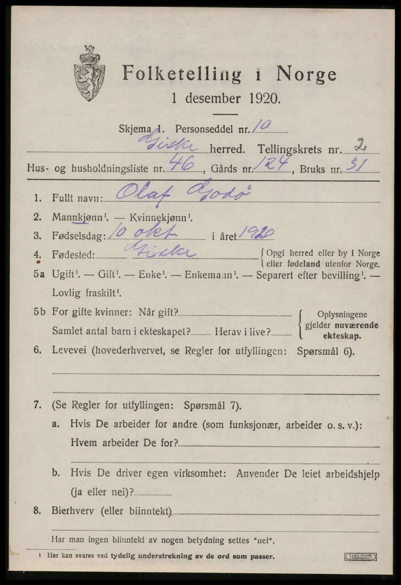 SAT, 1920 census for Giske, 1920, p. 1648