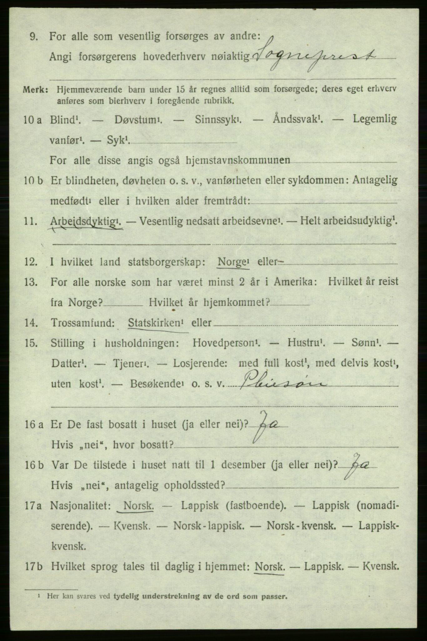 SATØ, 1920 census for Loppa, 1920, p. 1305