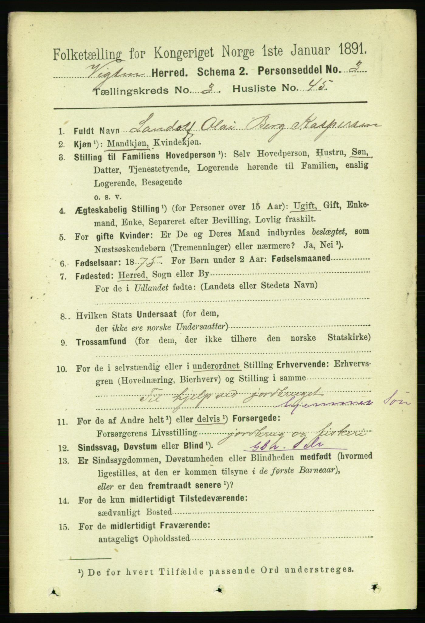 RA, 1891 census for 1750 Vikna, 1891, p. 2026