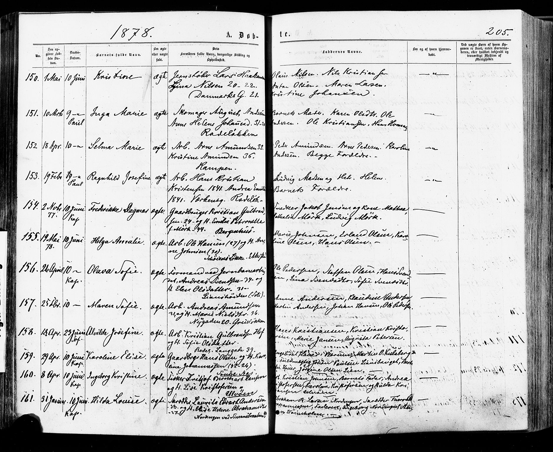 Østre Aker prestekontor Kirkebøker, SAO/A-10840/F/Fa/L0004: Parish register (official) no. I 4, 1876-1889, p. 205