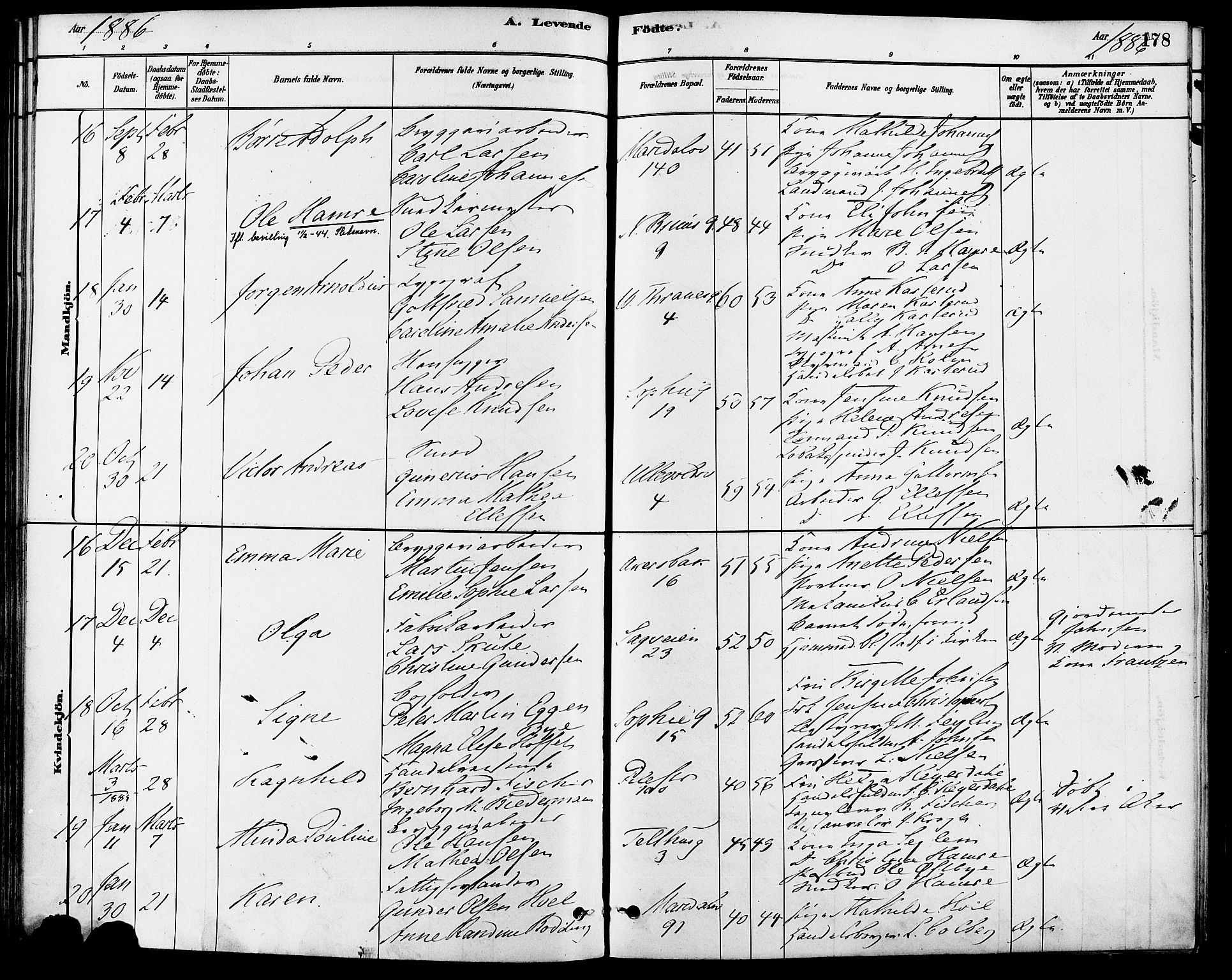 Gamle Aker prestekontor Kirkebøker, AV/SAO-A-10617a/F/L0006: Parish register (official) no. 6, 1880-1887, p. 178