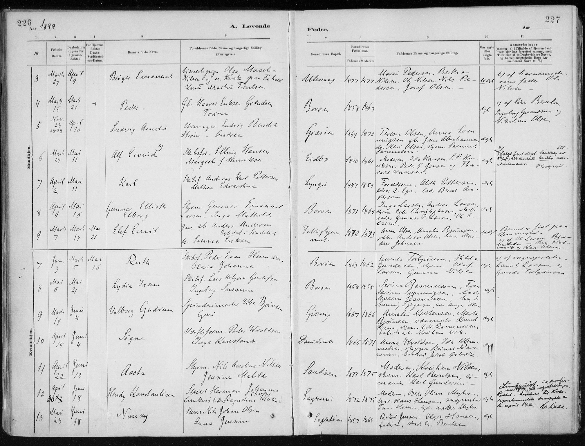 Dypvåg sokneprestkontor, SAK/1111-0007/F/Fa/Faa/L0008: Parish register (official) no. A 8, 1885-1906, p. 226-227
