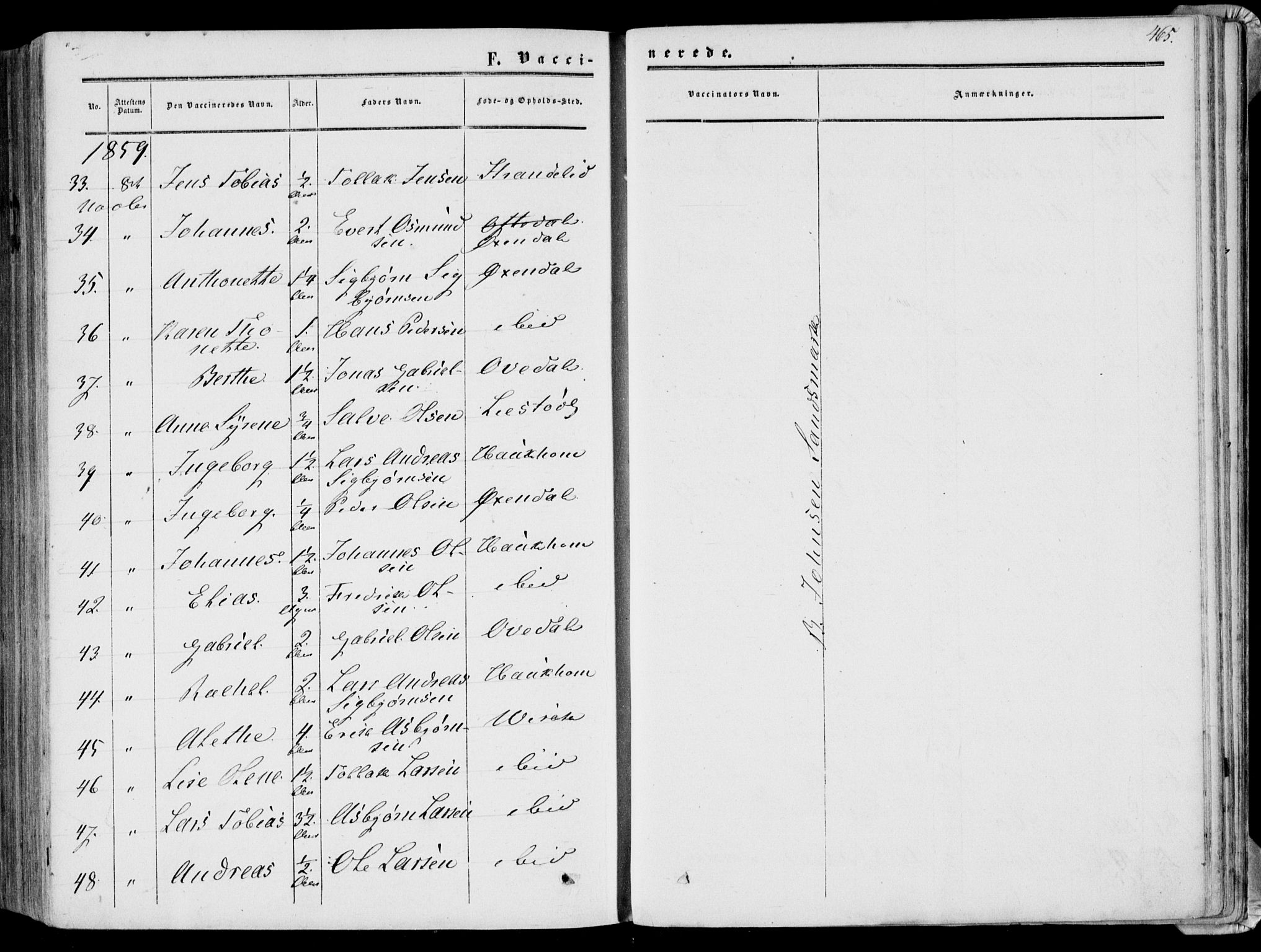 Bakke sokneprestkontor, AV/SAK-1111-0002/F/Fa/Faa/L0006: Parish register (official) no. A 6, 1855-1877, p. 465