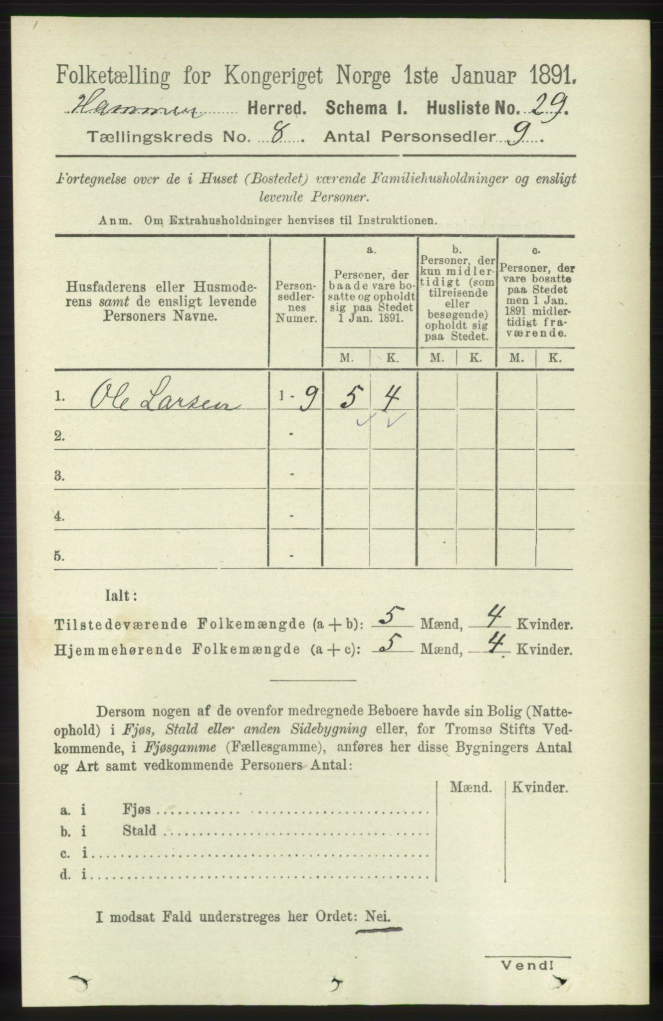 RA, 1891 census for 1254 Hamre, 1891, p. 1992