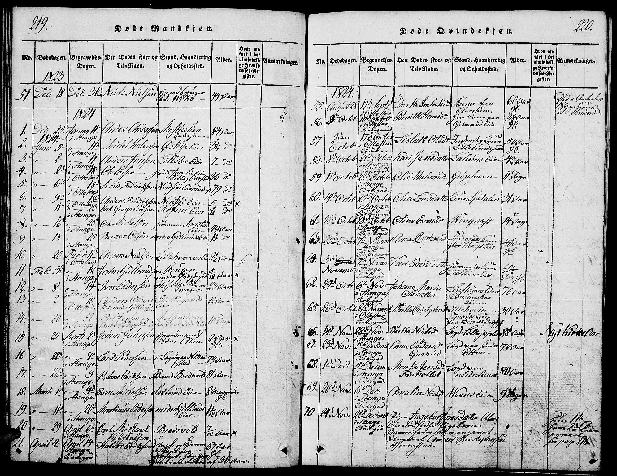Stange prestekontor, SAH/PREST-002/L/L0001: Parish register (copy) no. 1, 1814-1825, p. 219-220
