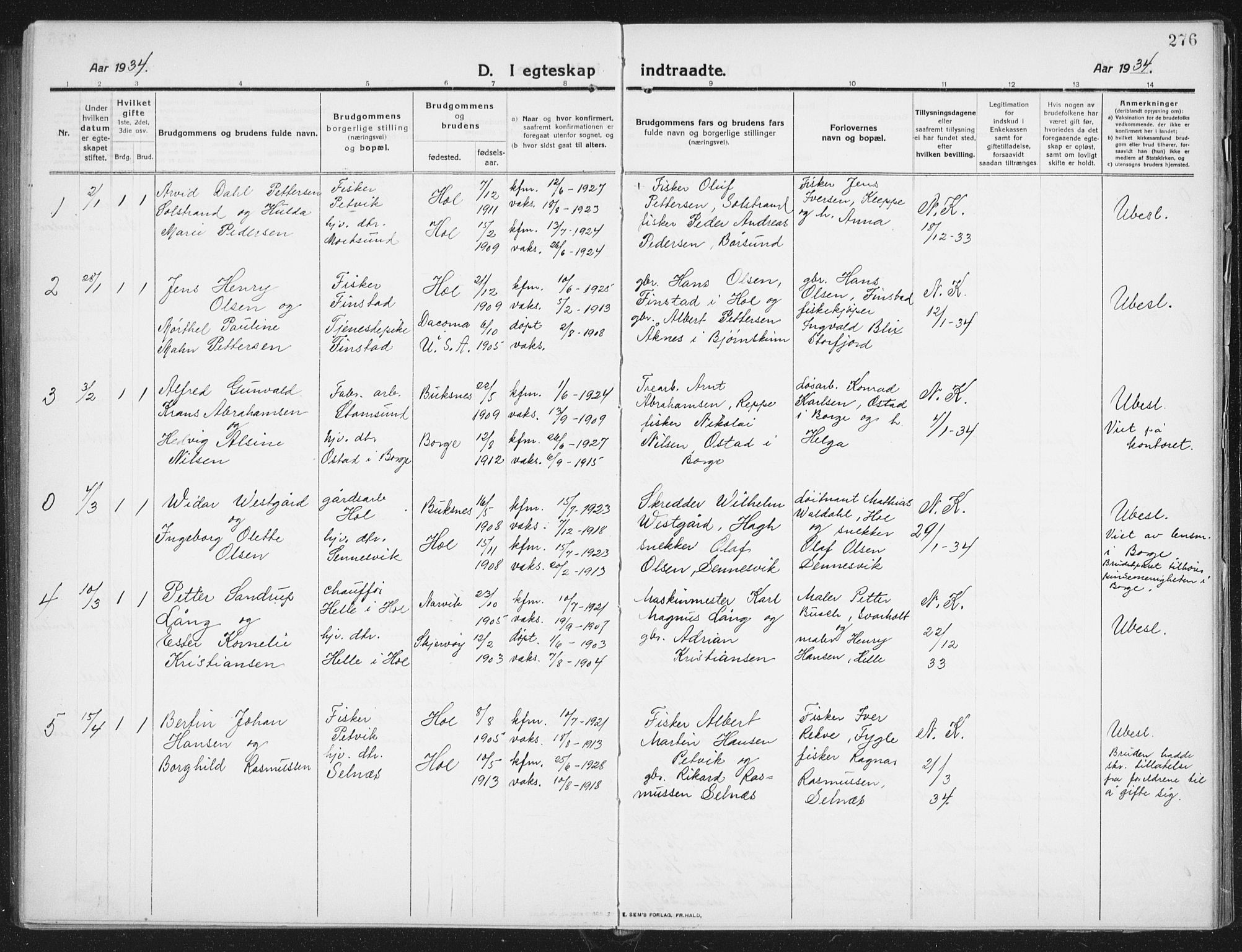 Ministerialprotokoller, klokkerbøker og fødselsregistre - Nordland, SAT/A-1459/882/L1183: Parish register (copy) no. 882C01, 1911-1938, p. 276