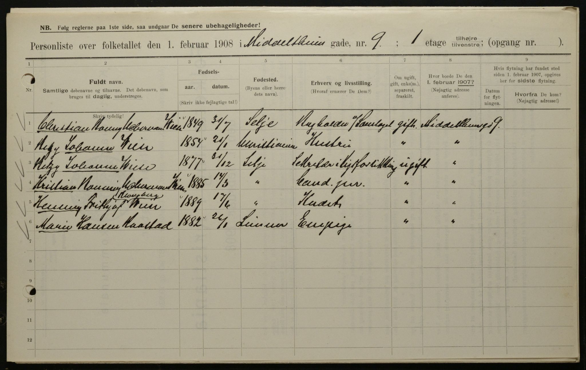 OBA, Municipal Census 1908 for Kristiania, 1908, p. 58565