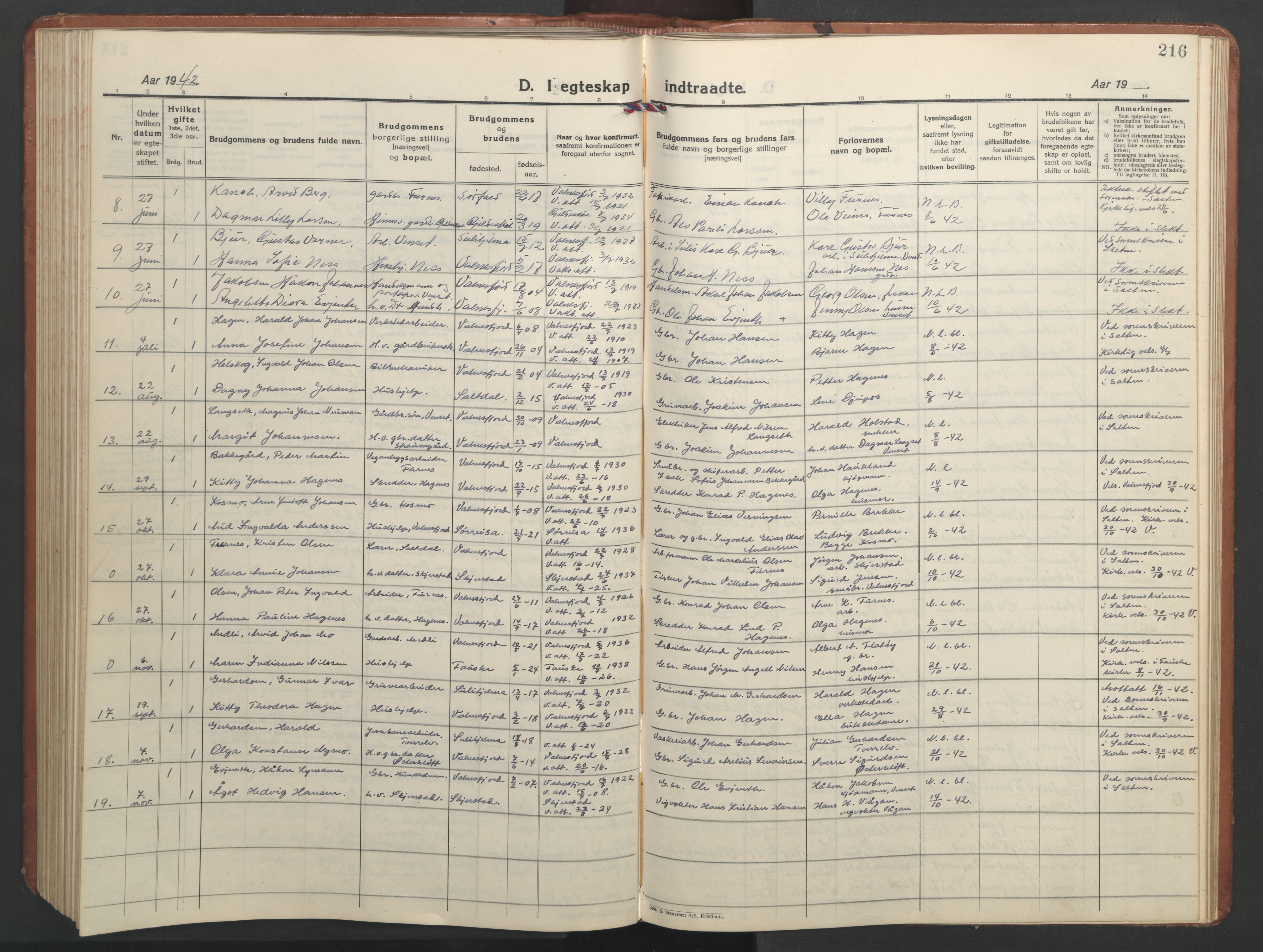 Ministerialprotokoller, klokkerbøker og fødselsregistre - Nordland, AV/SAT-A-1459/851/L0727: Parish register (copy) no. 851C02, 1925-1948, p. 216