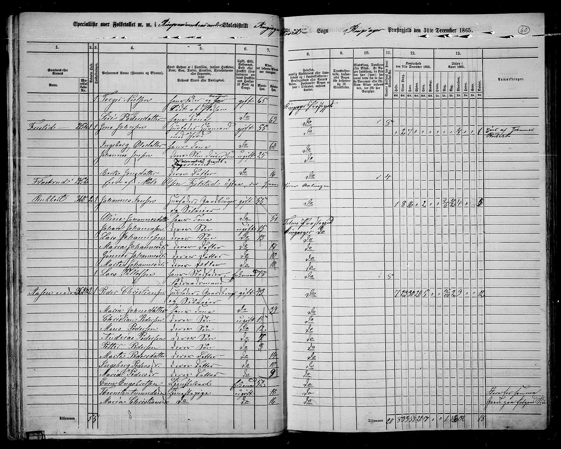 RA, 1865 census for Ringsaker, 1865, p. 312