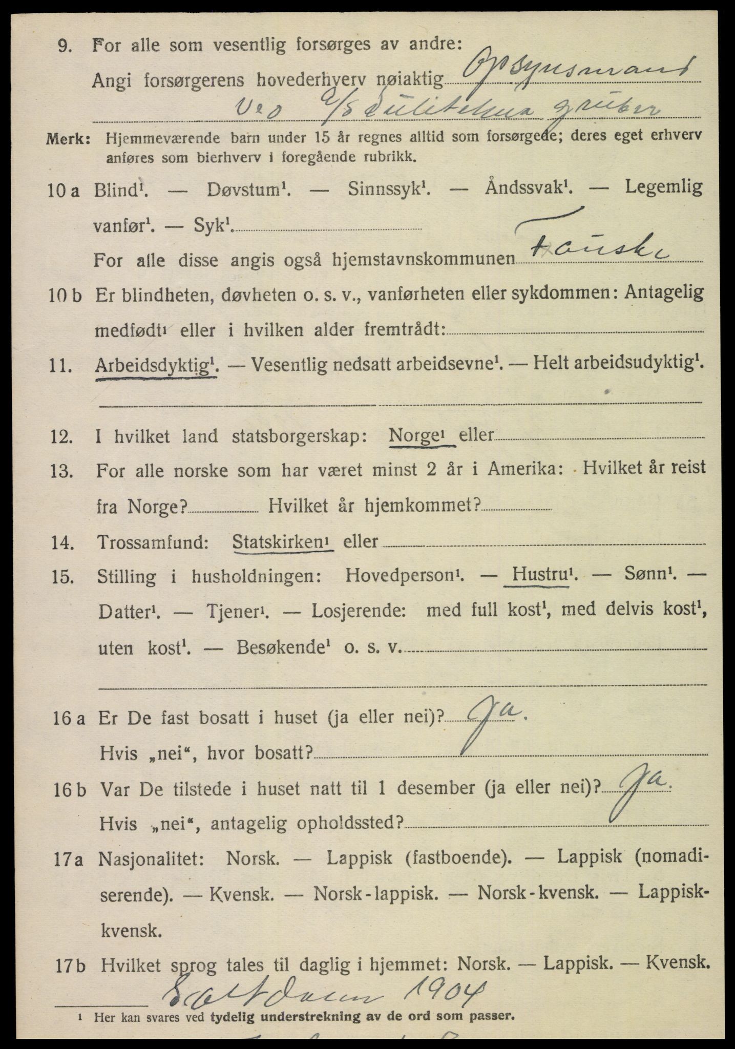 SAT, 1920 census for Fauske, 1920, p. 3487