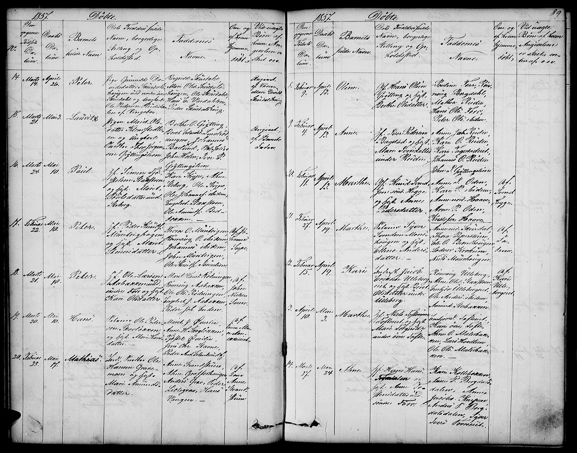 Sør-Fron prestekontor, SAH/PREST-010/H/Ha/Hab/L0001: Parish register (copy) no. 1, 1844-1863, p. 89