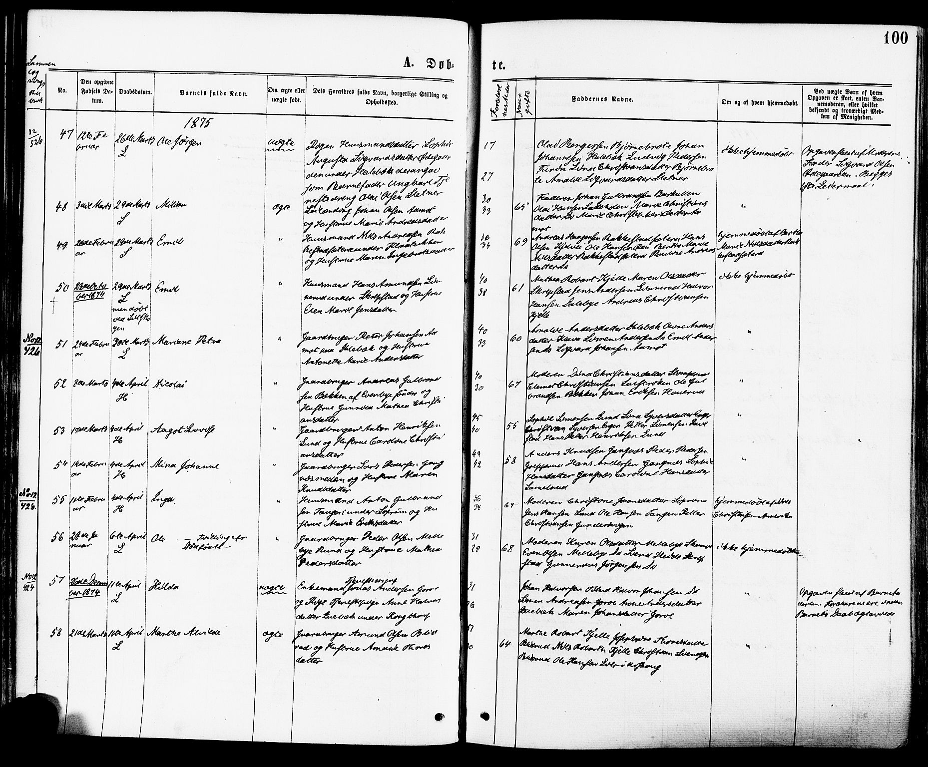 Høland prestekontor Kirkebøker, AV/SAO-A-10346a/F/Fa/L0012.a: Parish register (official) no. I 12A, 1869-1879, p. 100