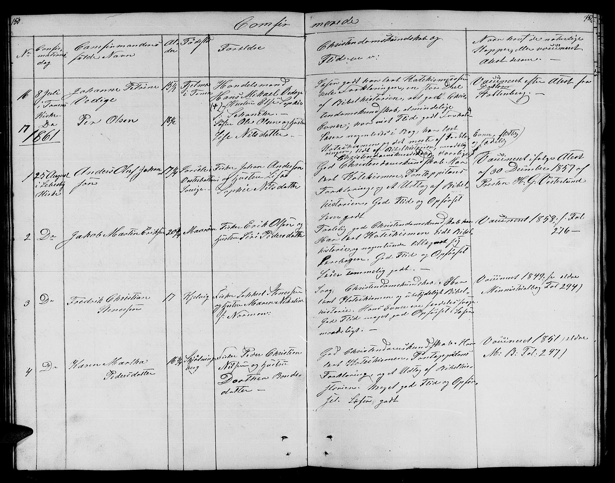 Lebesby sokneprestkontor, SATØ/S-1353/H/Hb/L0001klokker: Parish register (copy) no. 1, 1846-1862, p. 150-151