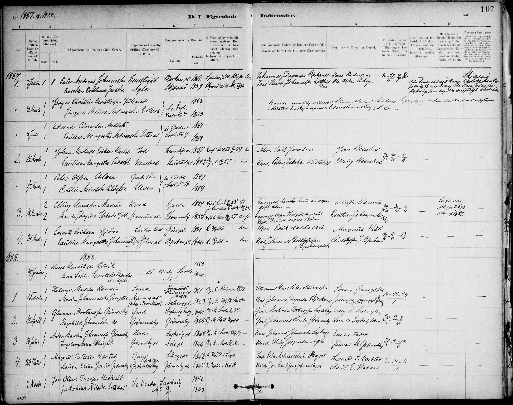 Ministerialprotokoller, klokkerbøker og fødselsregistre - Nord-Trøndelag, SAT/A-1458/732/L0316: Parish register (official) no. 732A01, 1879-1921, p. 107